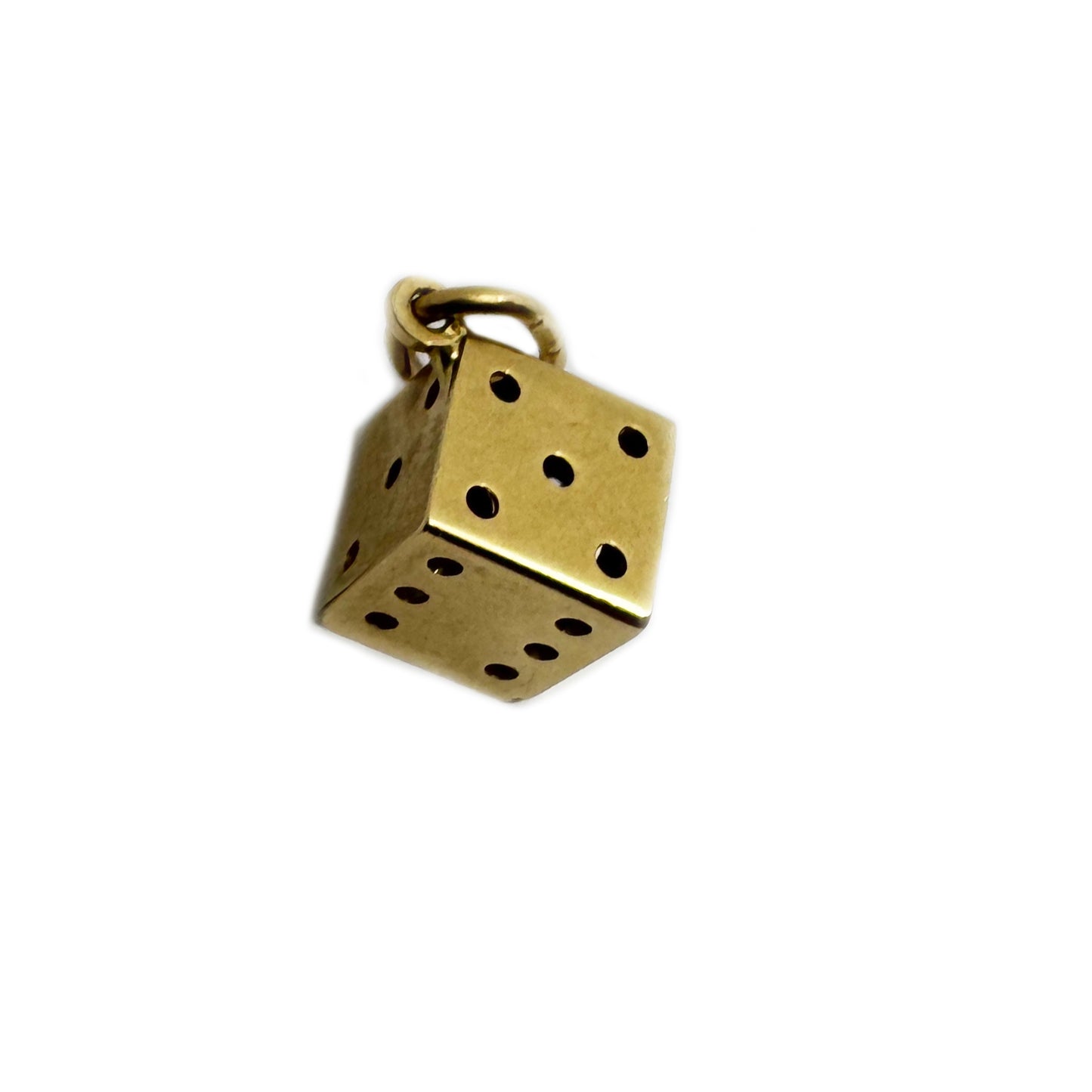 Vintage 18k Gold Dice Charm Pendant, Lucky Gambling Amulet, Cube, Retro Good Luck