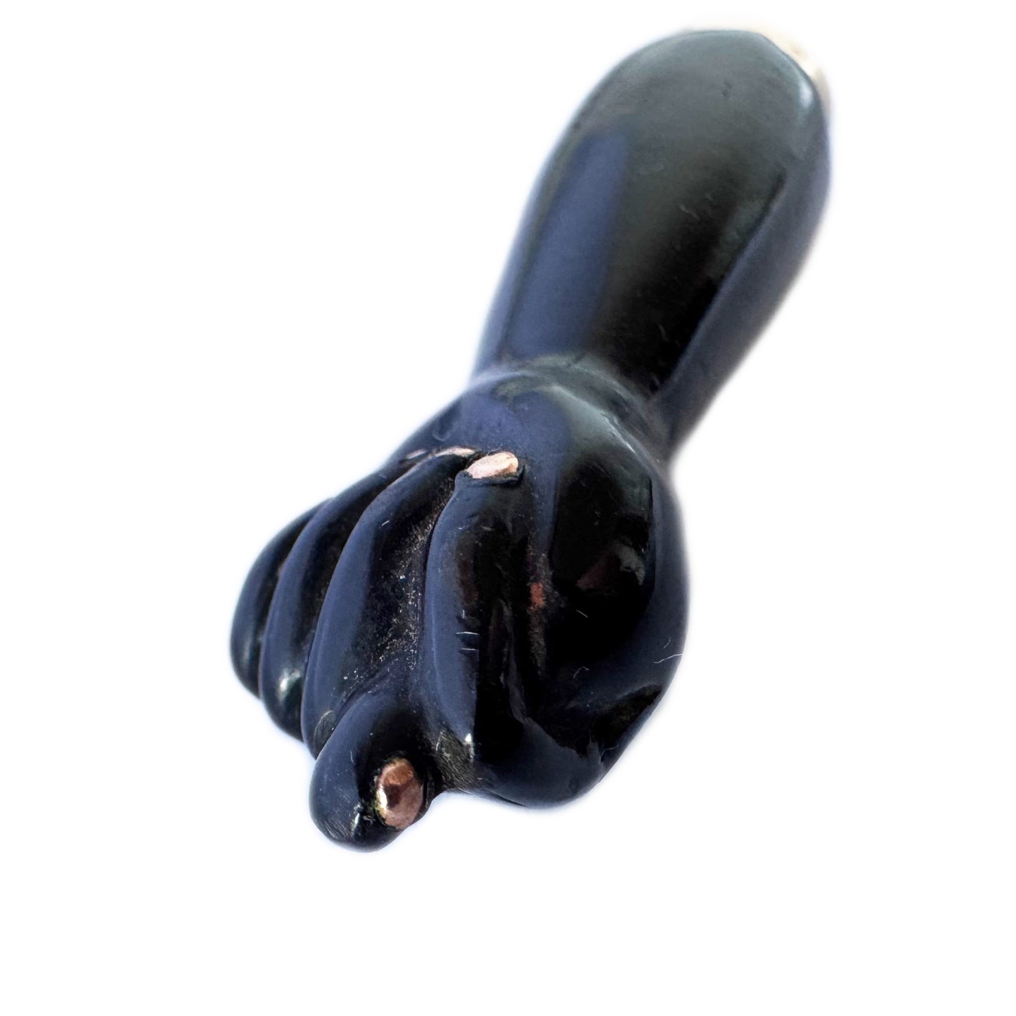 Vintage 14k Gold Black Figa Pendant, Large Mano Fico Lucky Charm, 1950s Gold Fist Amulet, Evil Eye Protection Talisman, Statement Charm