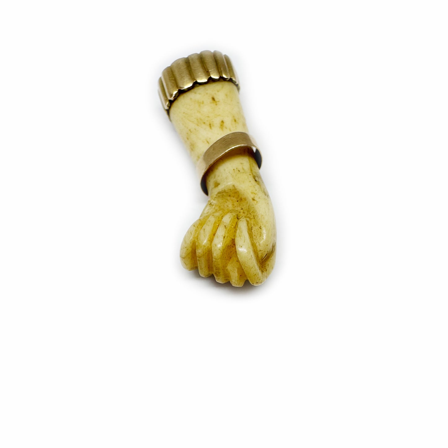 Antique Victorian 14K Gold Bone Figa Hand Charm, 19th Century Talisman Pendant, Amulet for Protection