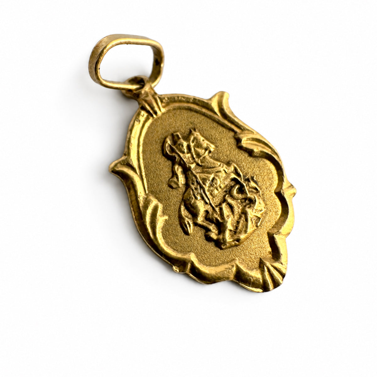 Vintage 18K Gold St George Medal, Saint George & Dragon Pendant, 1950s Catholic Religious Charm, 750 Gold