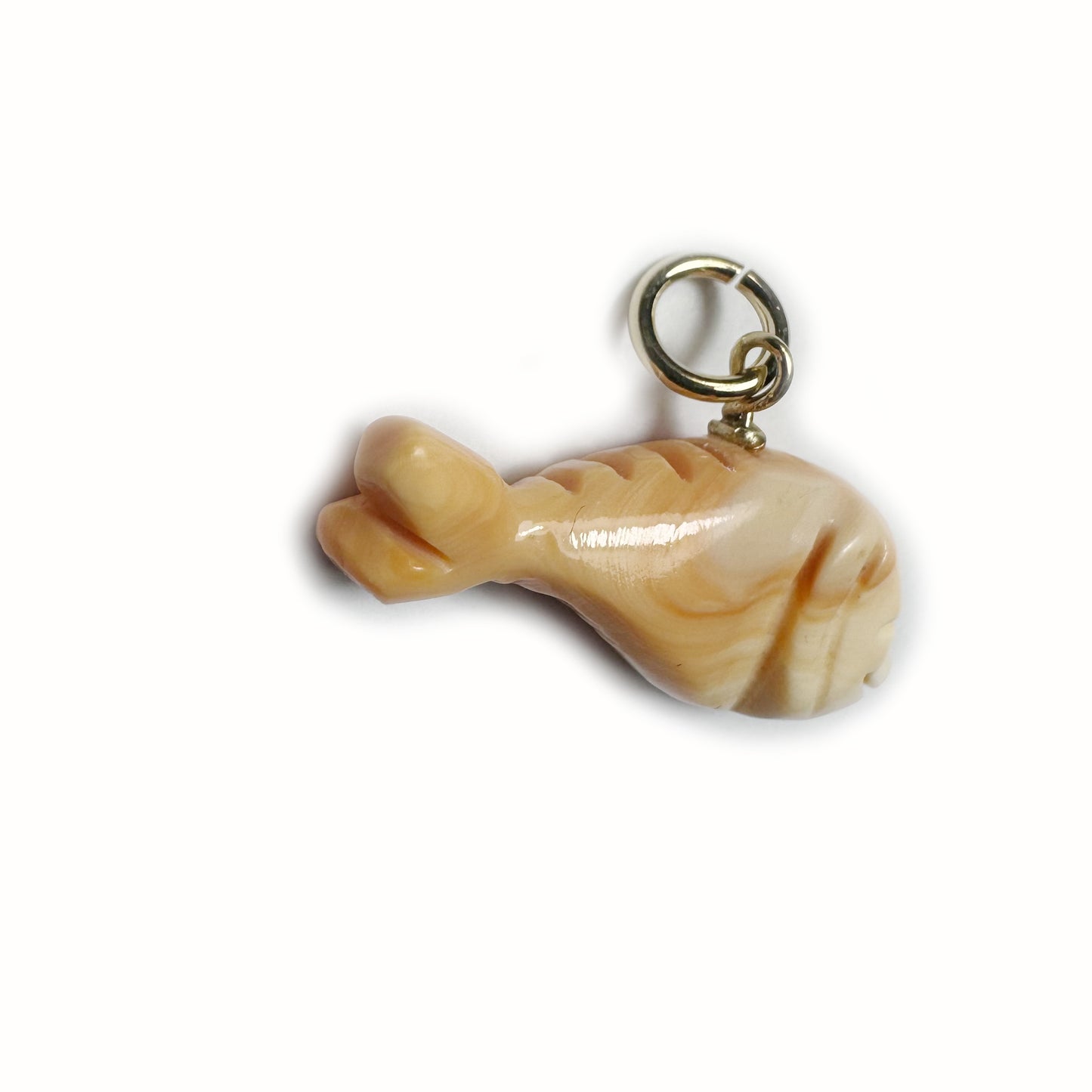 Antique 9k Gold Shell Fish, Animal Charm, Carved Shell, Animal Pendant, Natural Coral, Sea Lover, Marine Lovers Gifts, Gift For Her