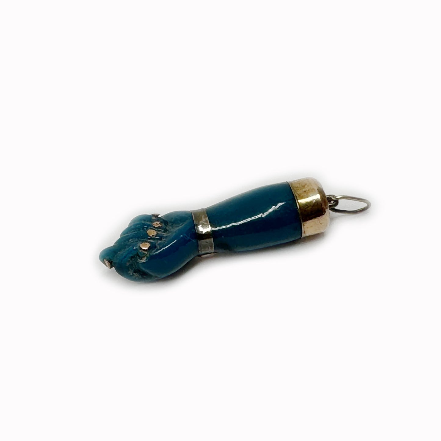 Vintage 14k Gold Blue Figa, Carved Bakelite, Hand, Blue Tone, 1950's Figa, 14 ct Gold, Amulet, Pendant, Figa Charm, Mano Fico, Fist