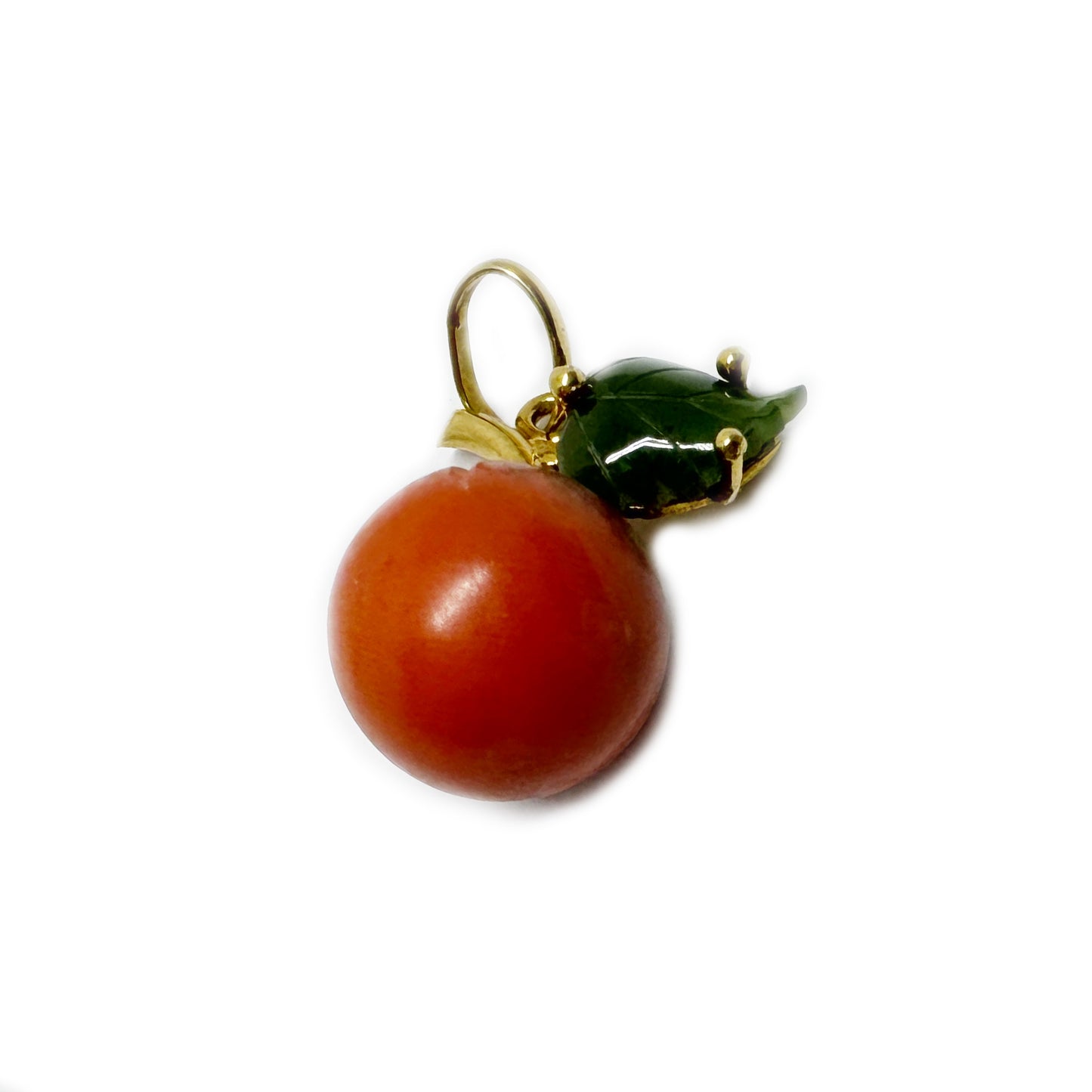 Vintage 18k Gold Apple Pendant, Coral Jade Fruit Charm, Italian 750 Napoli Hallmark, 18ct Gold Jewelry Charm, Apple Lover Jewellery