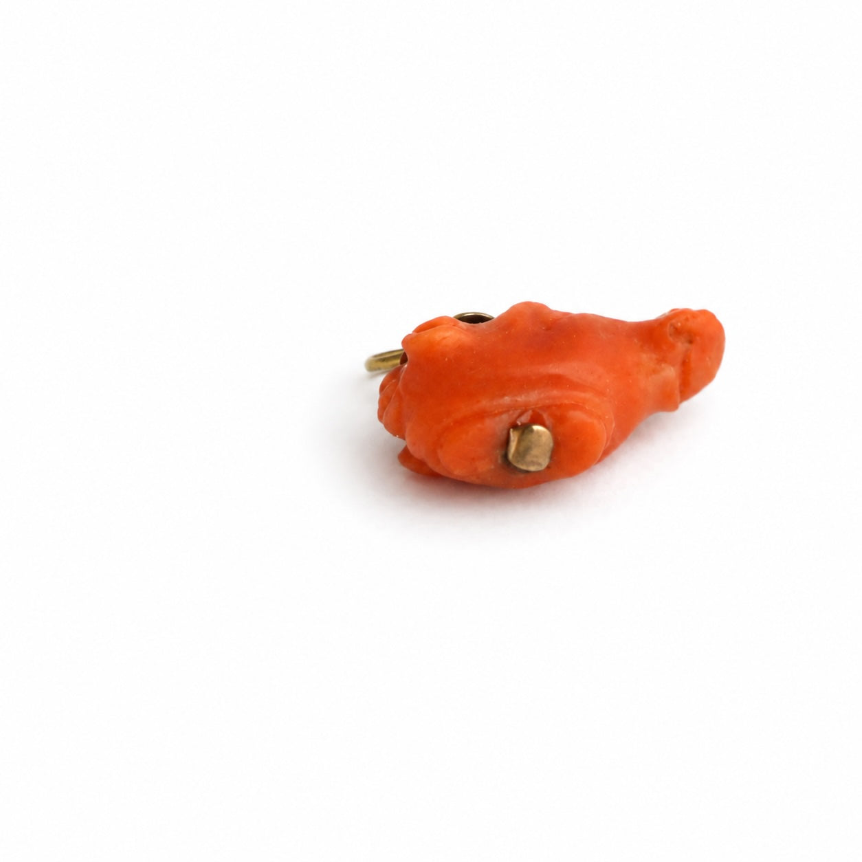 Antique 14k Coral Pig Head Lucky Charm, Victorian Wild Boar Miniature Face, Natural Mediterranean Coral, Animal Pendant, 14 ct Gold