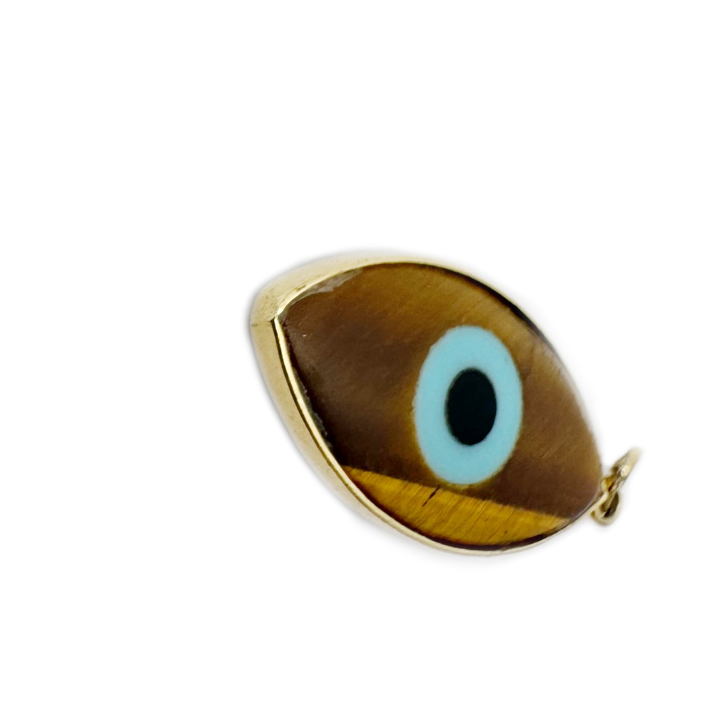 Vintage 18K Gold Tiger's Eye Evil Eye Charm Pendant, Lucky Protection Talisman, Blue Eye Amulet, Italian Gold Nazar Pendant, Tiger Eye