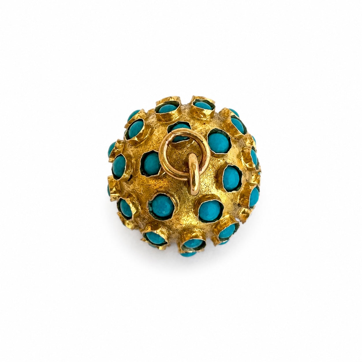 Vintage 9k Gold Sputnik Charm Pendant, Estate Turquoise 9 ct Orb Charm, 1960s Ball Charm, Turquoise Pendant 3d Sphere Charm