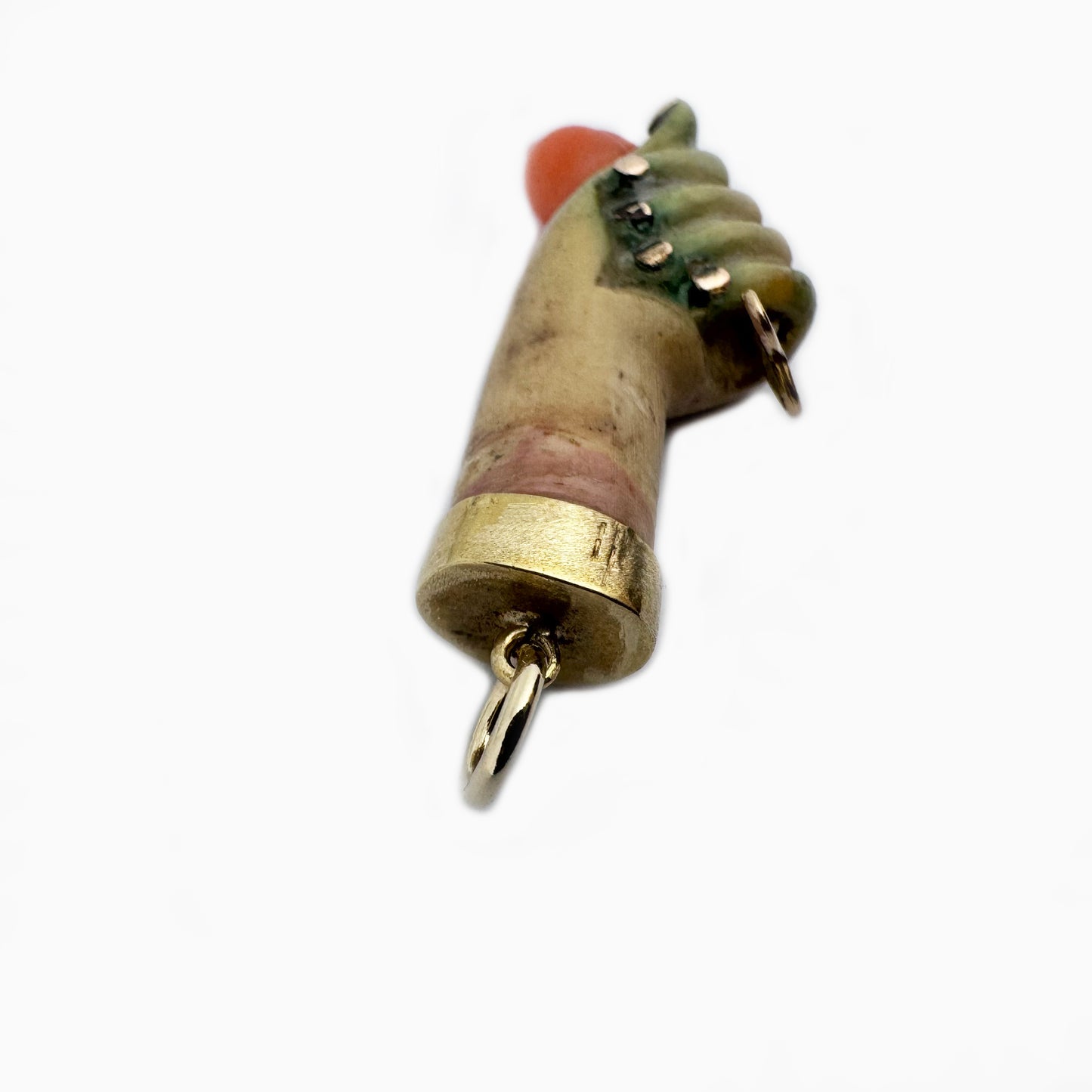 Victorian Bone Figa Pendant, 9k Gold & Coral, Mano Fico Amulet