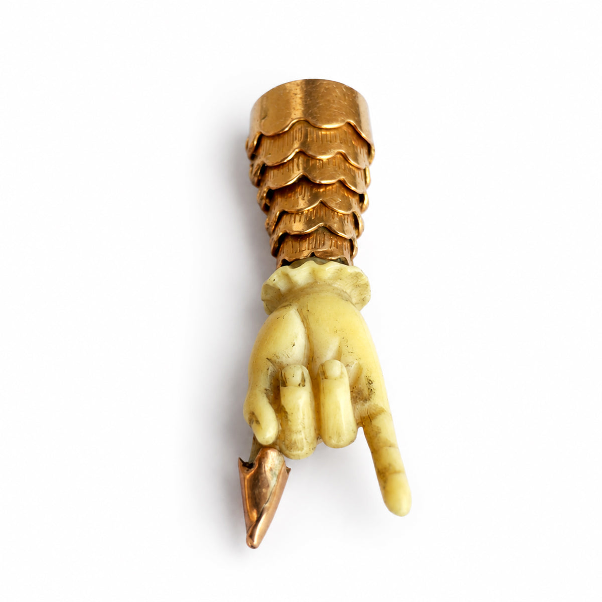 Antique Victorian 18k Gold Mano Cornuto Charm, Bone Horned Hand Figa Amulet, Italian Evil Eye Talisman, Articulated Lucky Pendant