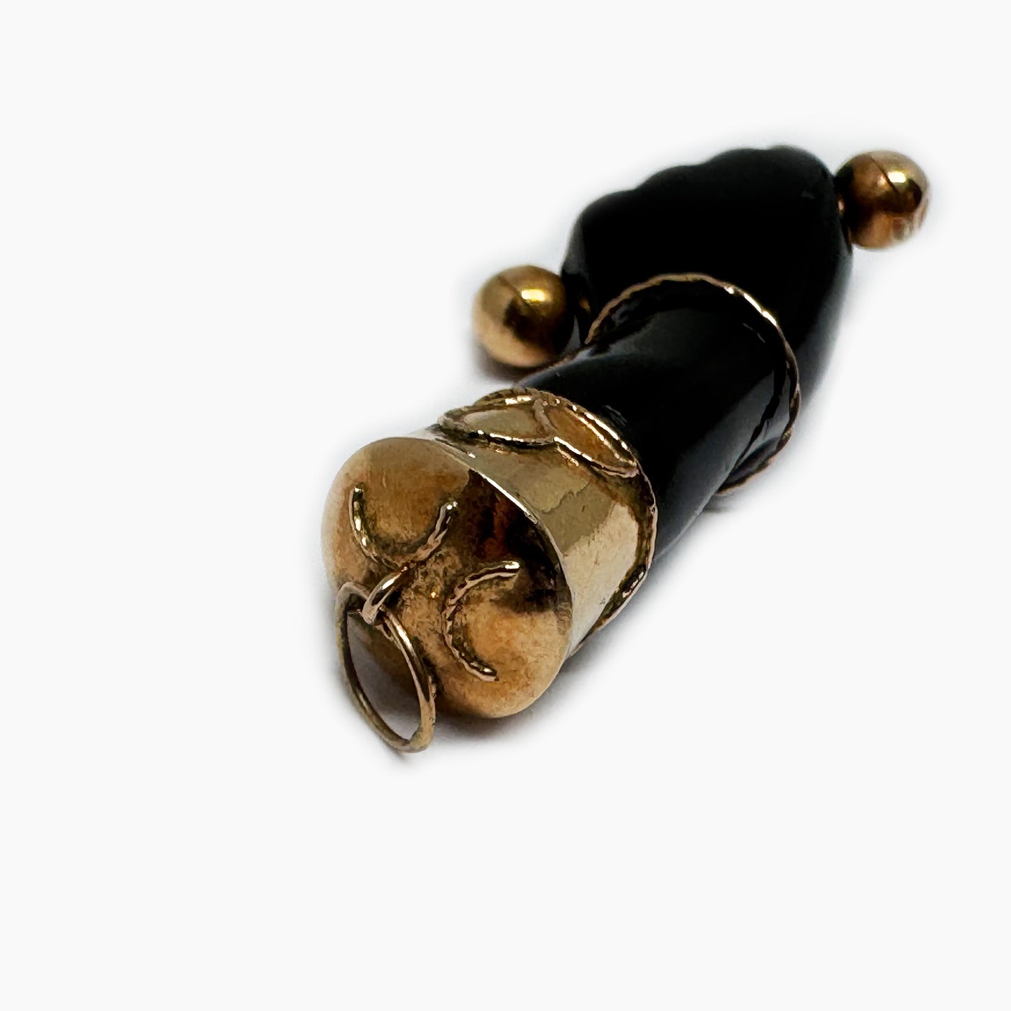 Antique 14k Gold Hand Charm Black Jet Mano Fico Victorian Amulet Figa Pendant