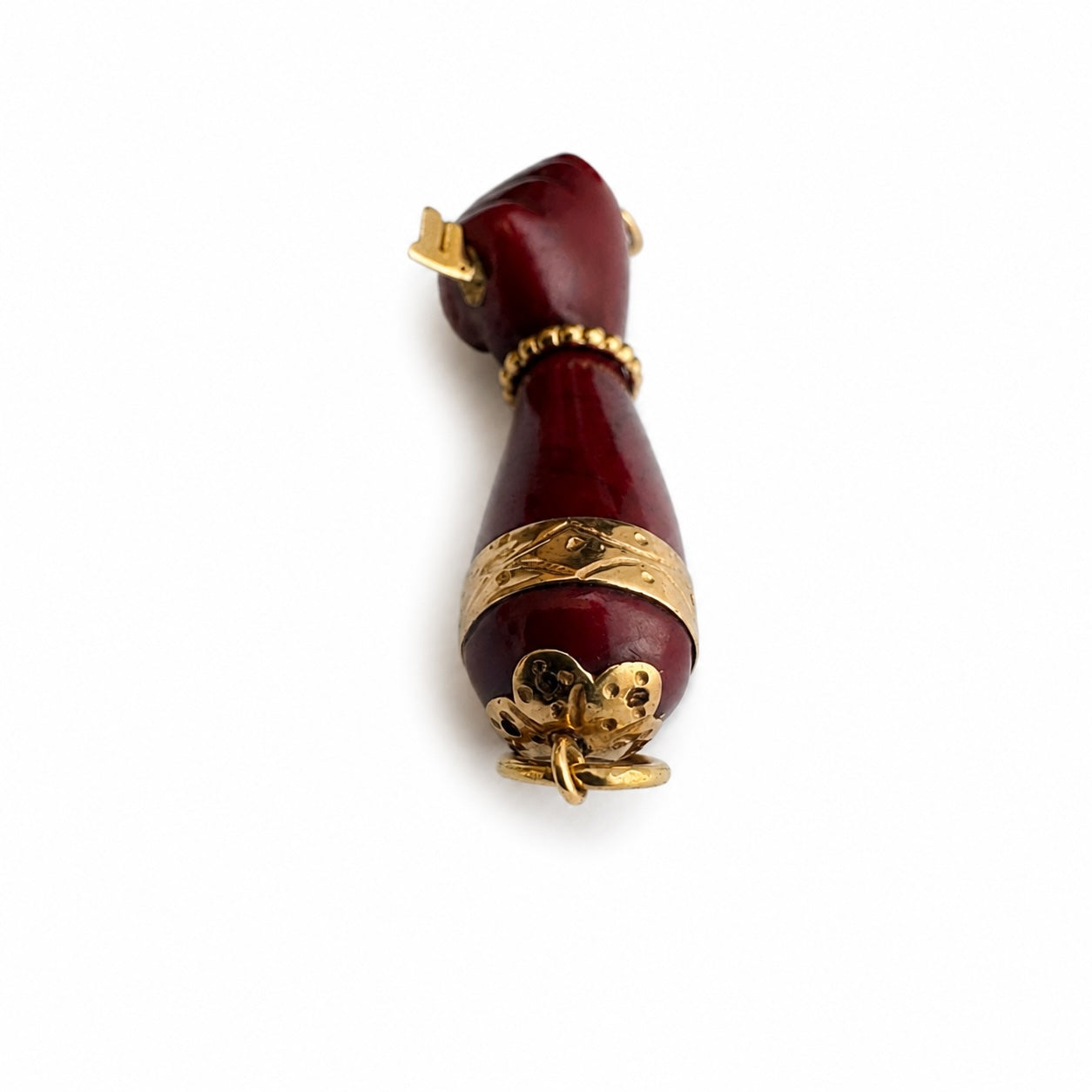 Vintage 16k Gold Resin Figa, 16 ct Gold Burgundy 1950's Bakelite, Amulet, Figa Charm, Pendant, Mano Fico, Evil Eye, Freedom, Lucky Charm