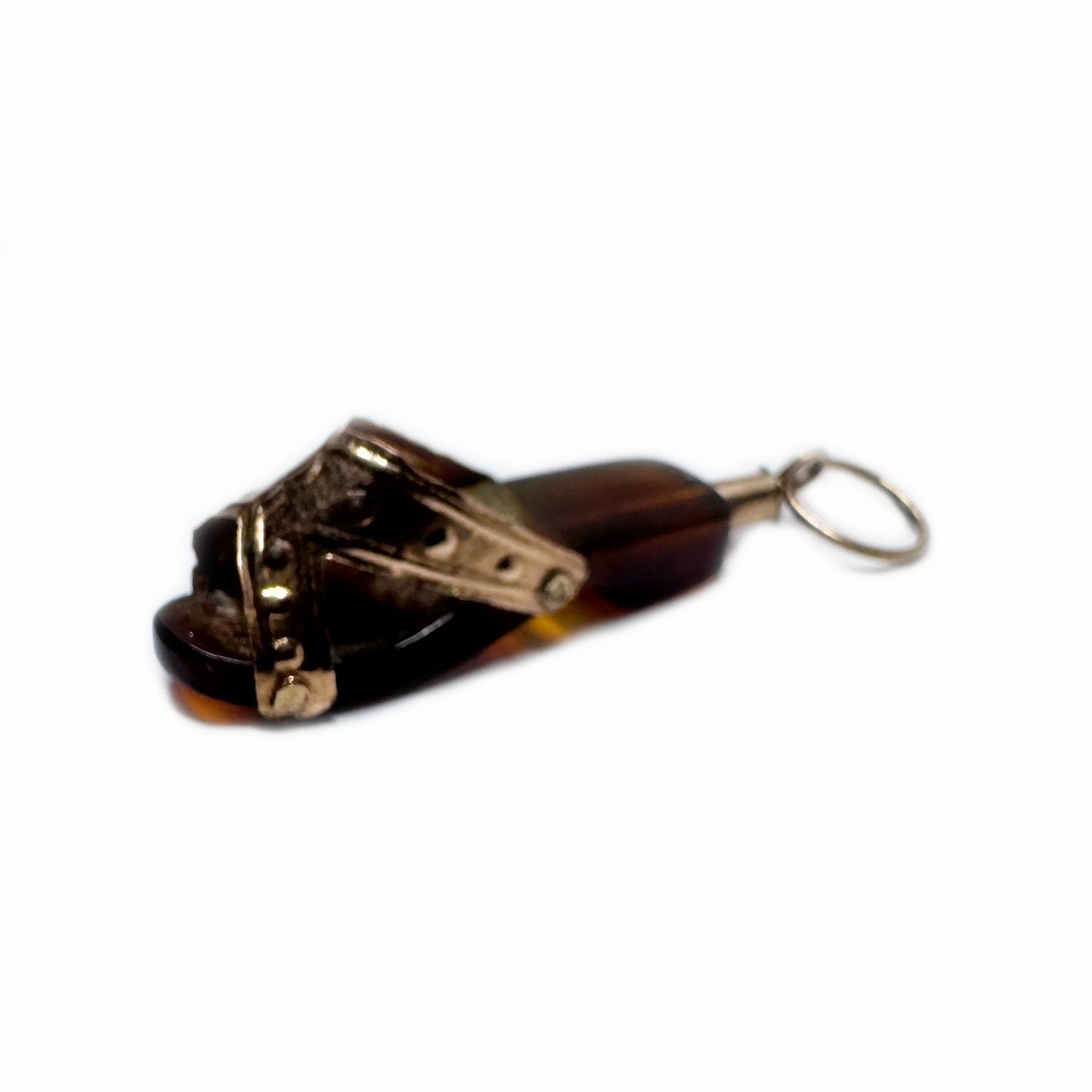 Antique 14k Gold Victorian Horn Shoe Charm Pendant, 14 ct Gold Miniature Sandal Clog, Hand-Carved Shoe Pendant