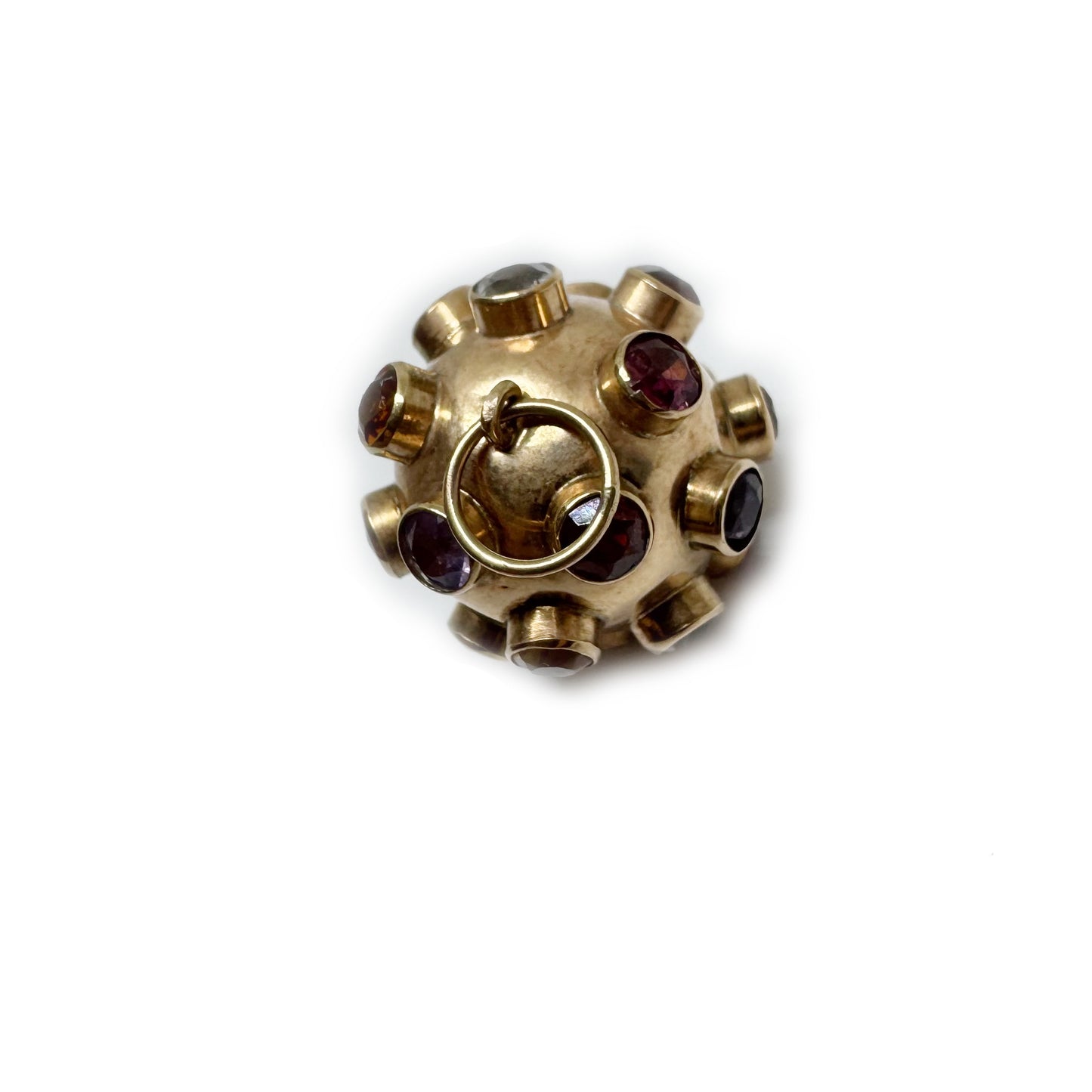 Vintage 14k Rose Gold Sputnik Charm: Mid-Century Gemstone Pendant