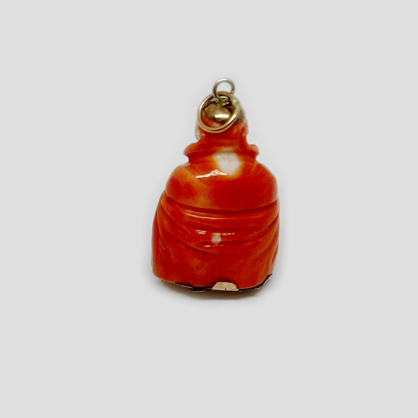 Vintage 9k Gold Coral Buddha, Carved Coral Buddha 1950s Charm, 9 ct Gold Hand Carved Salmon Coral Buddha Pendant, Midcentury Coral Charm