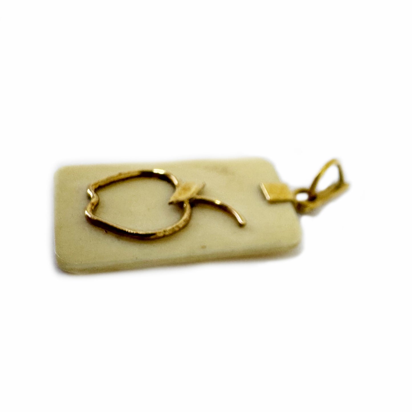 Vintage 18k Gold Bone Pendant, Apple Charm, 1950s Handcrafted Amulet, Good Luck Jewellery, Fruit of Sin
