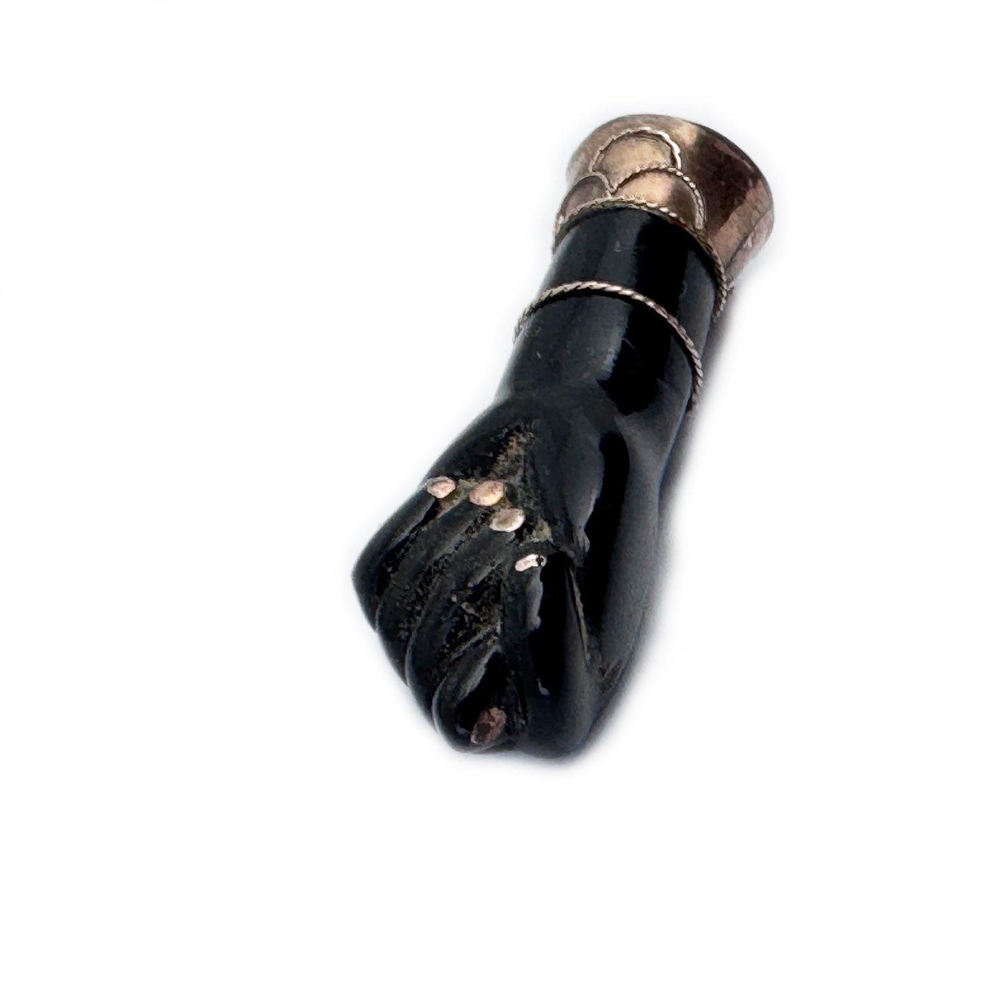 Vintage 9k Rose Gold Black Figa, 1940s Fist Talisman, Amulet, 9 ct Hand Pendant, Mano Fico, Figa Charm, Mano Figa, Evil eye