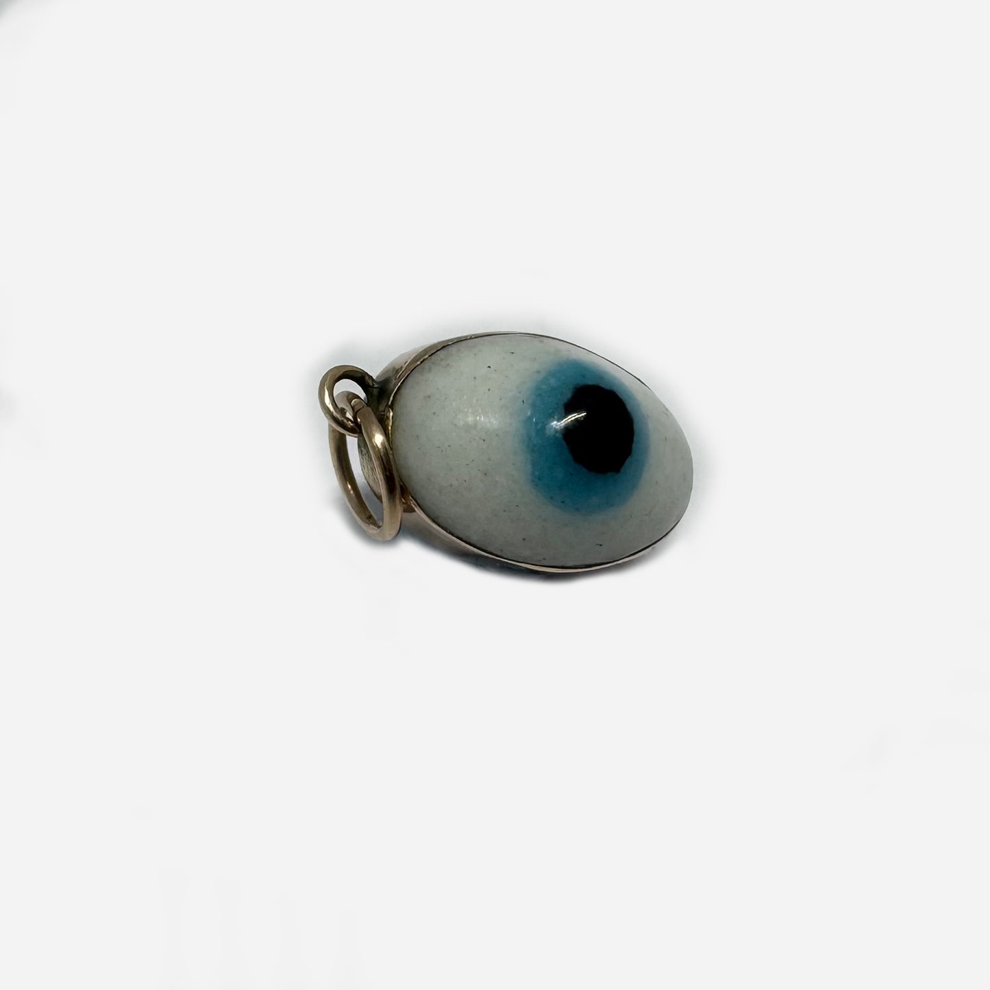 Vintage 9k Gold Evil Eye Charm, Double-Sided Glass Amulet, 1950s Talisman Pendant