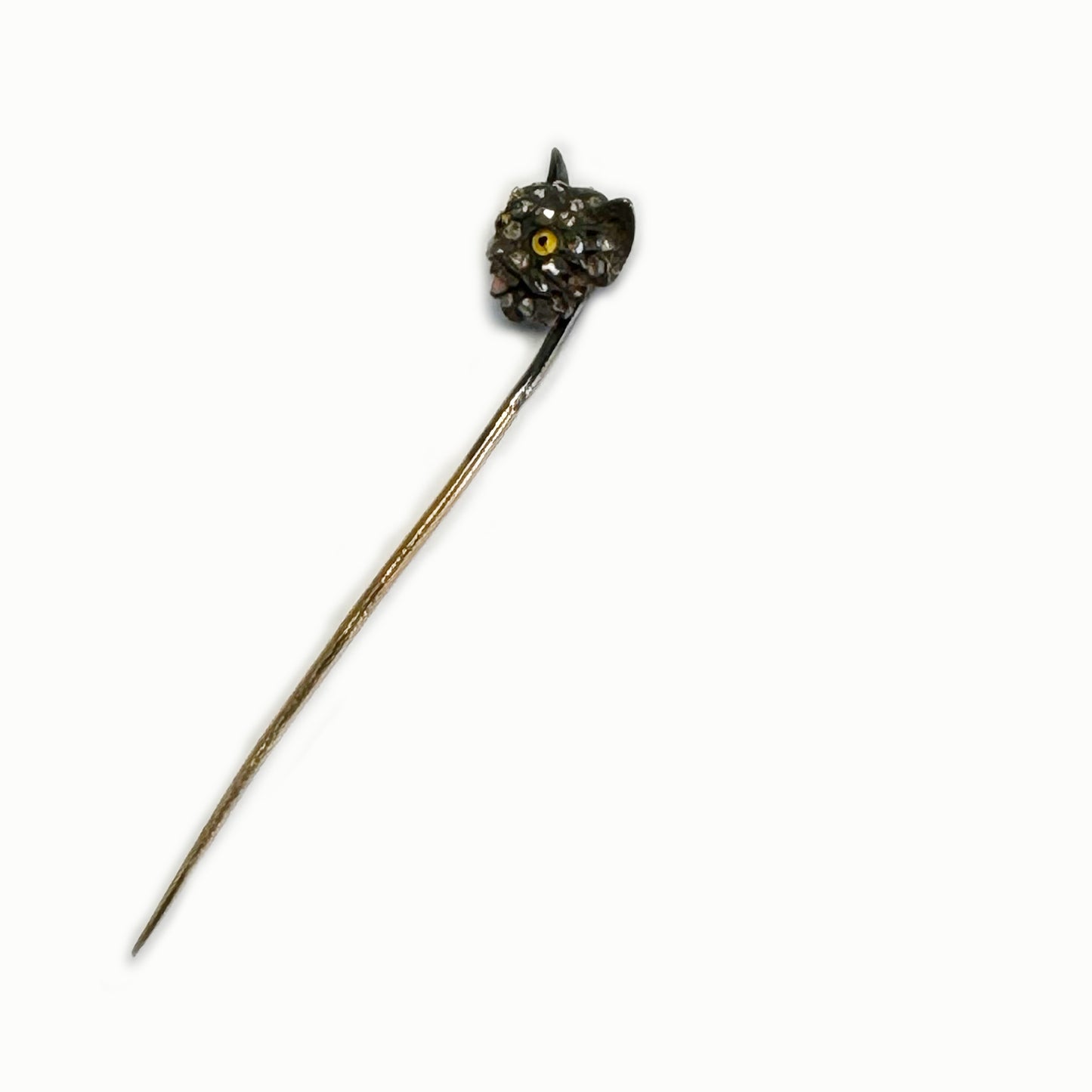 Antique 18k Gold Rose Cut Diamond Cat Stick Pin, Victorian Animal Pin, Cat Lover, Cravat Pin, 1800s, Tie Pin, Cat Jewellery, 18 ct Gold Cat