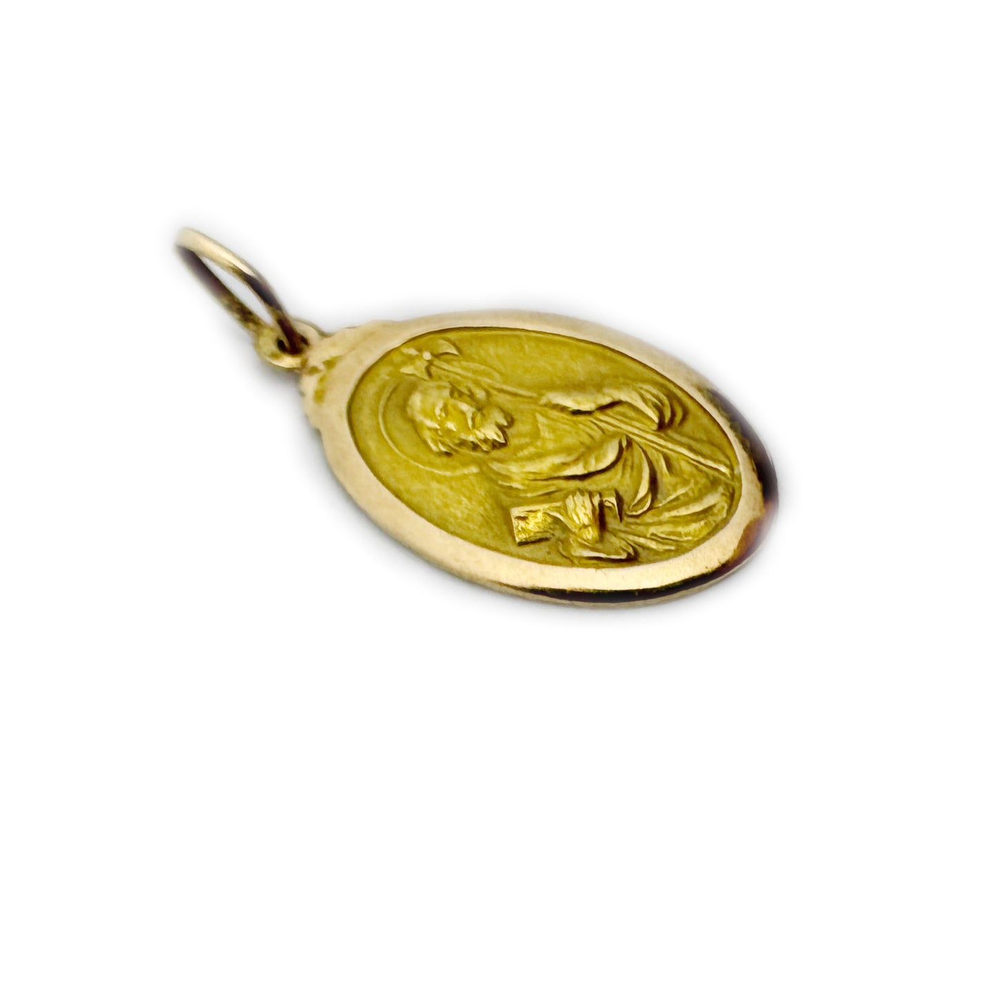 Vintage 18k Gold Saint Jude Thaddeus Medal Pendant, Catholic Patron of Lost Causes Charm, Small Religious Gold Pendant Gift