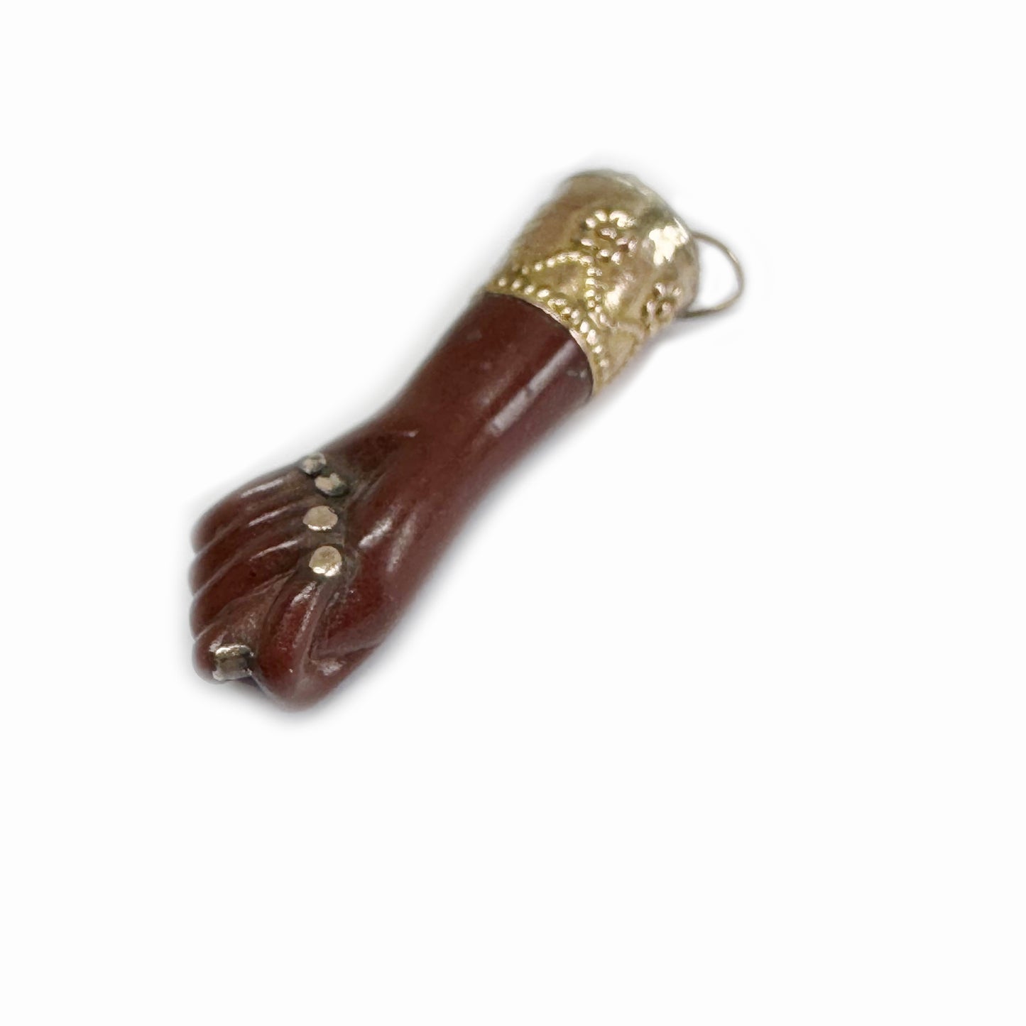 Vintage Figa, 1960s, Burgundy Brown Tone Resin, Figa Charm, Mano Fico, Fist, Lucky Charm, Amulet Gold Plated, Figa Pendant, Lucky Charm