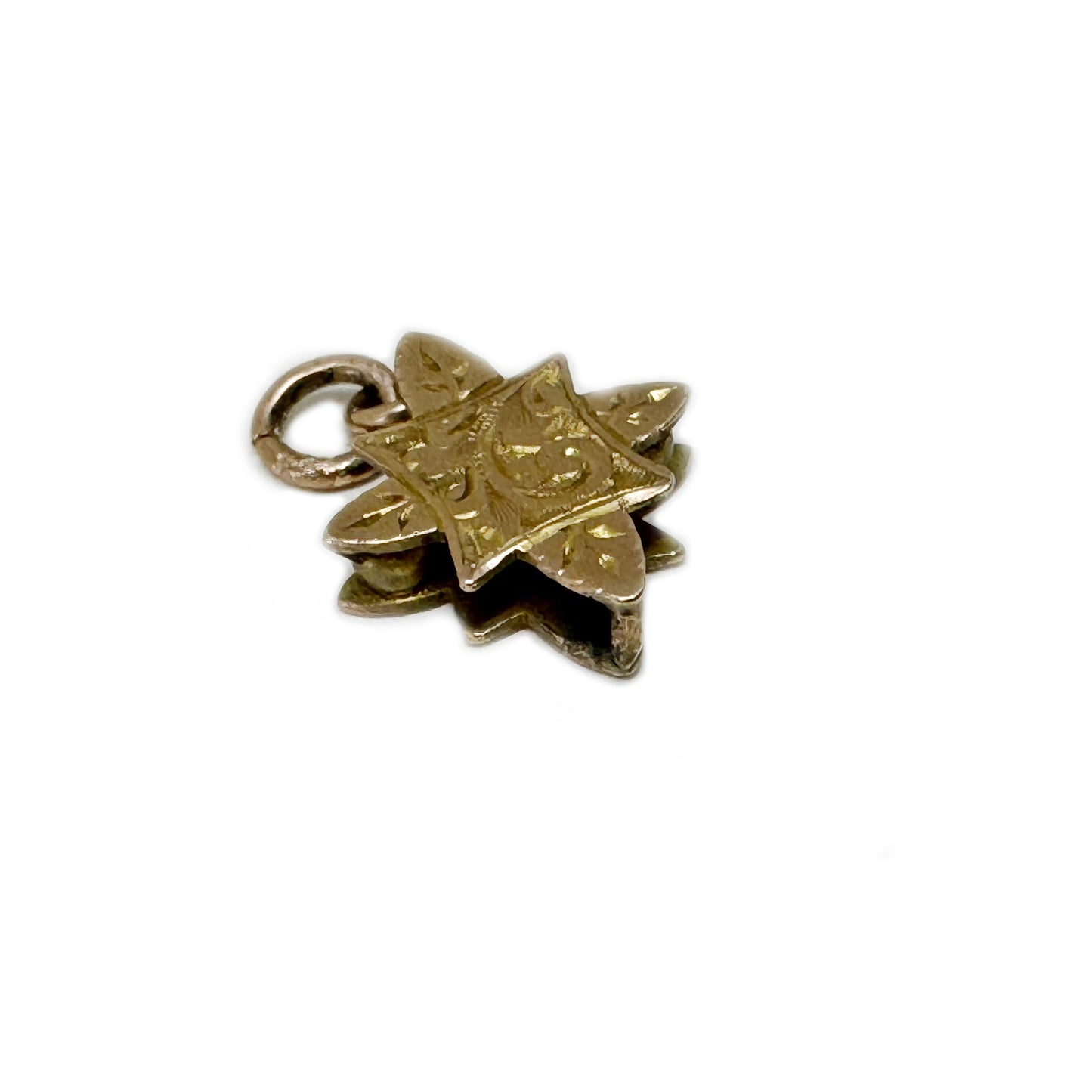 Antique 9k Gold Star Charm, Victorian 9ct Gold Star Pendant, 8 Sides Star Fob, Engraved Gold, Embellished Solid Gold Jewelry, Star Jewellery