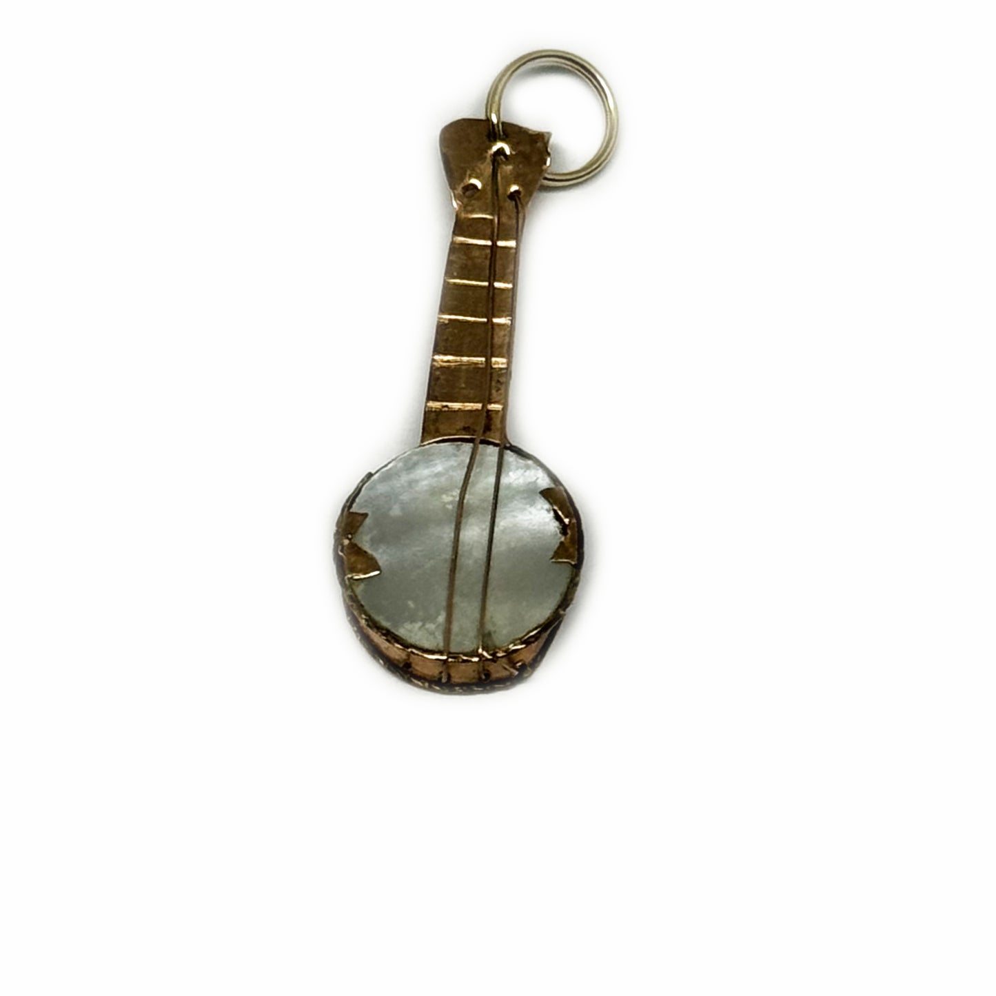 Antique 9k Gold Banjo Charm, 1920s Mother of Pearl Music Pendant, Gold String Instrument Charm, Musical Jewellery, Banjo Pendant, Music Gift