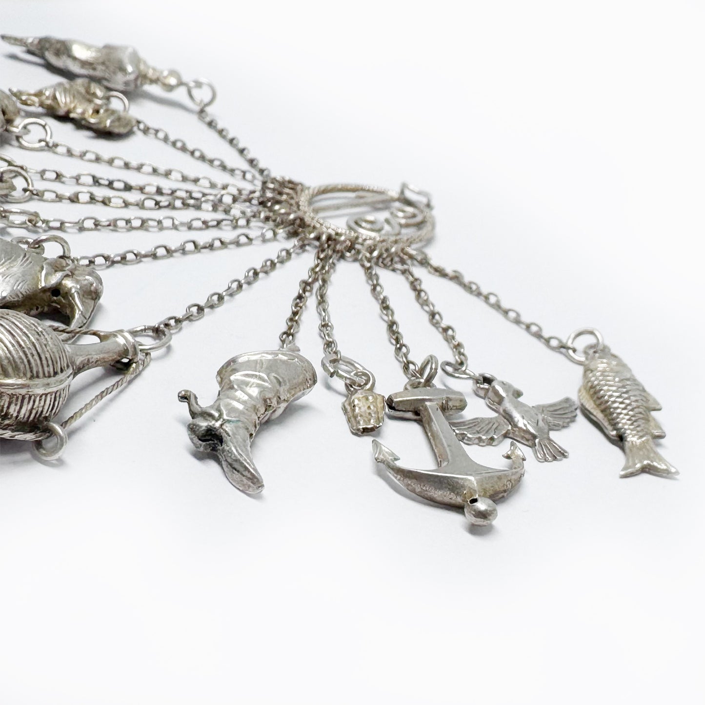 Vintage Silver Neapolitan Lucky Charm Pendant, 13 Talismans Italian Folk, Chatelaine