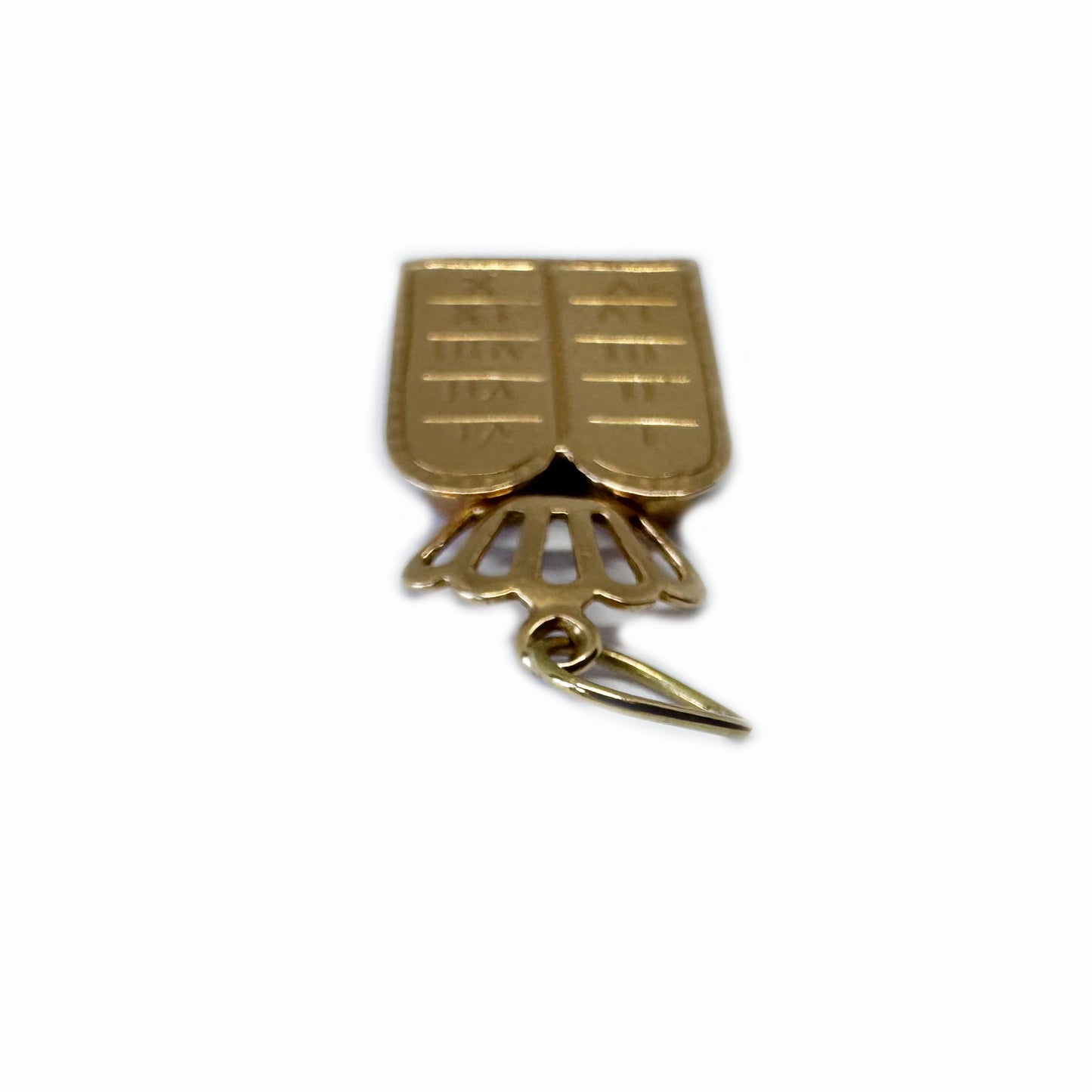 Vintage 18k Gold Ten Commandments Pendant, Jewish Crowned Tablets Locket, Solid 18 ct Yellow Gold Judaica Jewelry