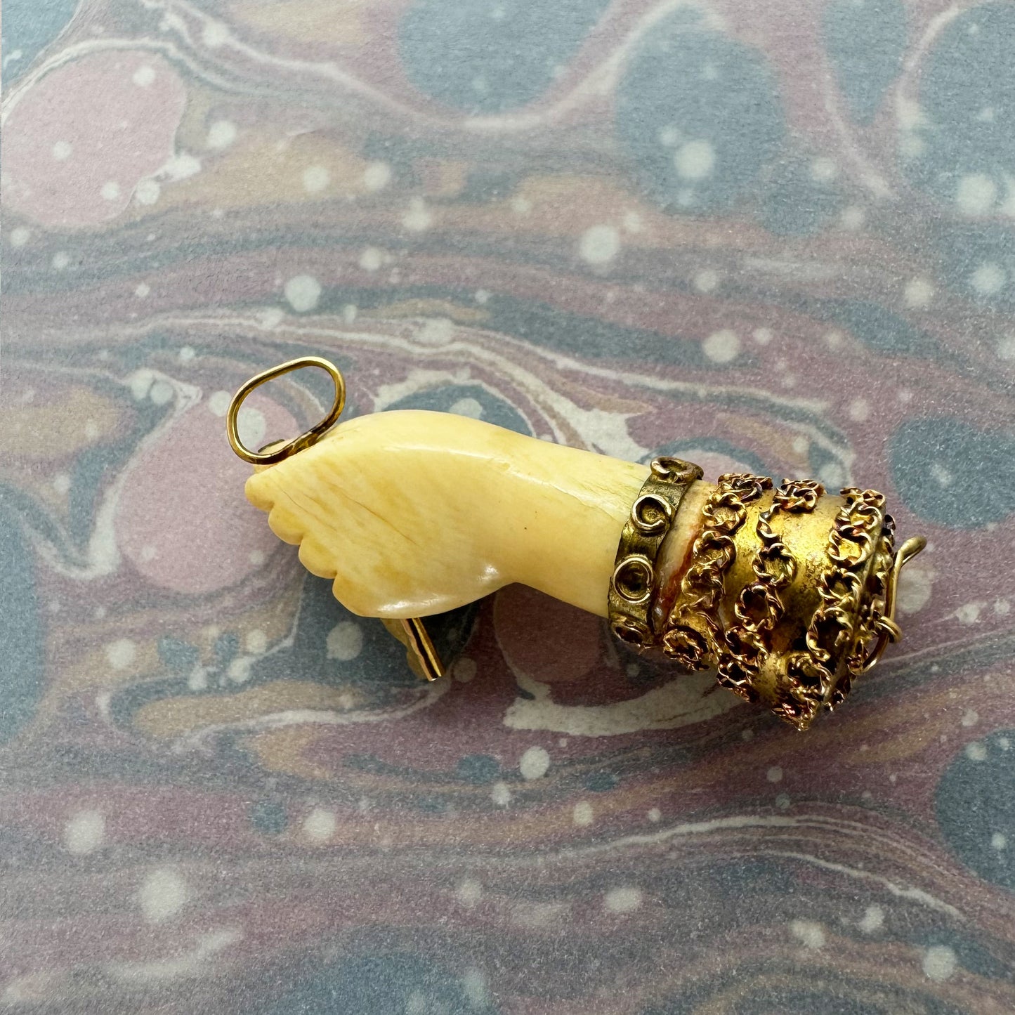 Antique 18K Gold Bone Figa, Victorian 1800s, Fist Hand Pendant, Key, Amulet, Mano Fico Pendant, Figa Charm, Evil Eye, Lucky