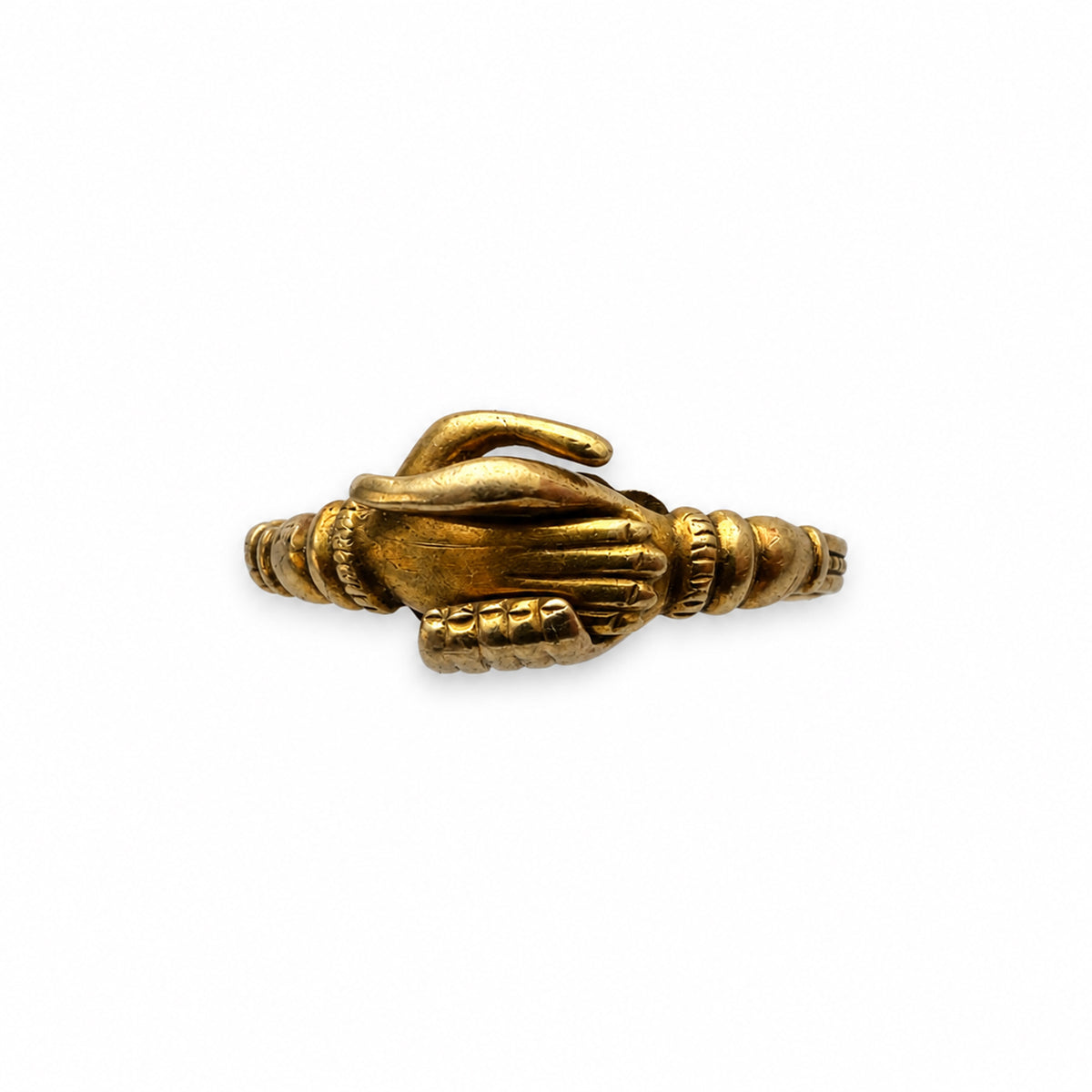 Antique 14K Gold Fede Ring, Clasped Hands Ring, Georgian Victorian Lover's Hands, Hinged Friendship Ring, Symbol of Love, UK L US 5.75 3.3 grams