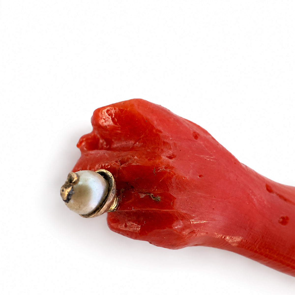 Antique Victorian 18k Gold Coral Figa Hand Pendant, 18 ct Gold & Coral Mano Fico Amulet, Lucky Talisman, Evil Eye Protection, Figa Charm