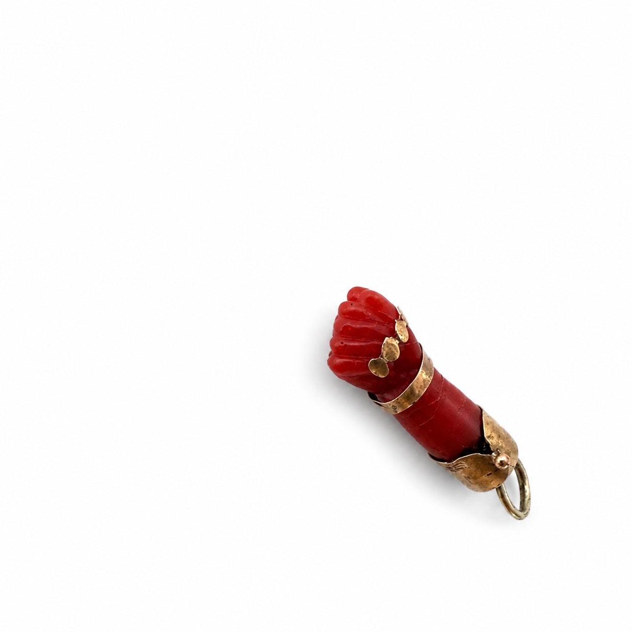 Antique Coral Figa Pendant, 9k Gold Mano Fico Charm, Natural Coral Hand Amulet, Edwardian Lucky Fist Pendant, Protective Talisman