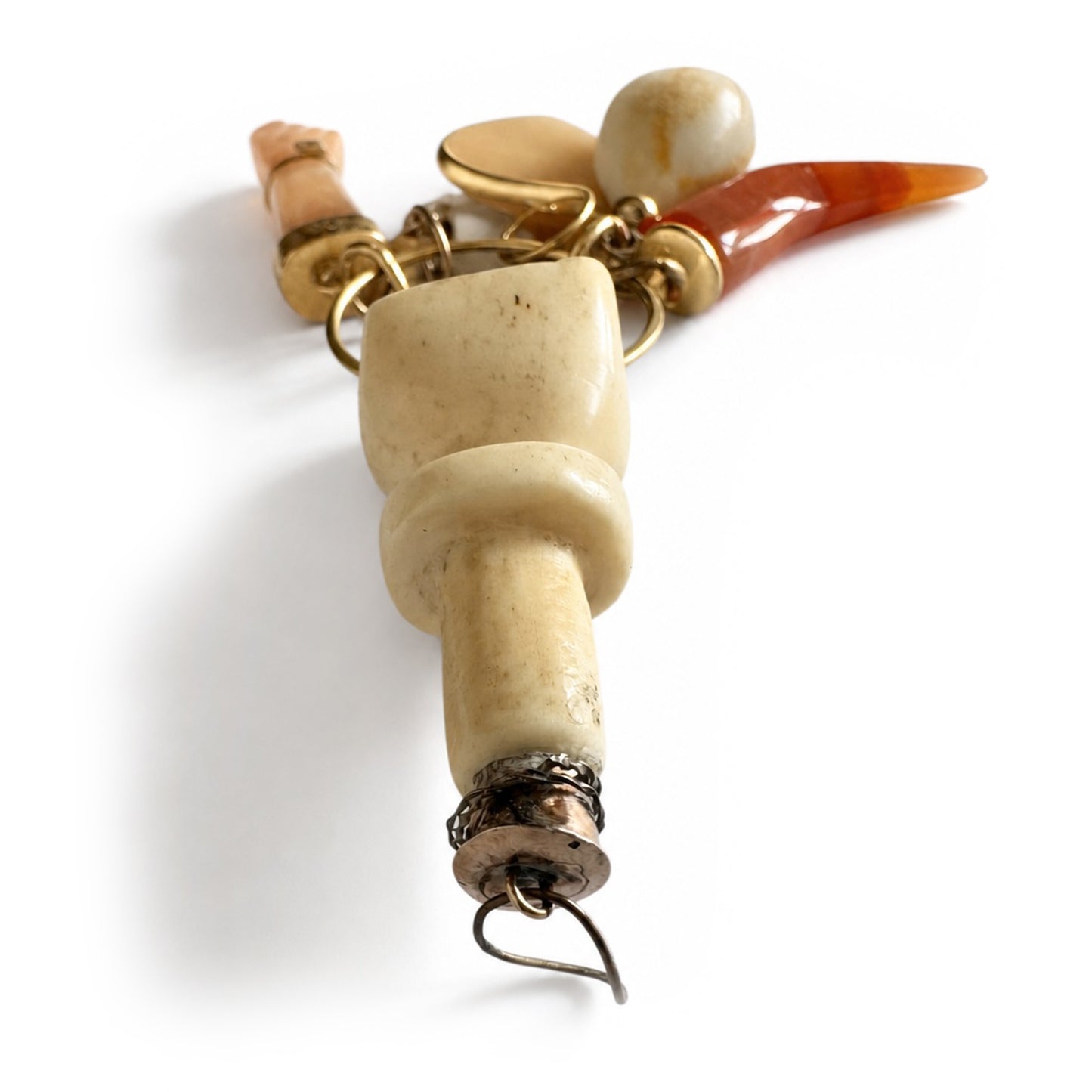 Vintage Bone Figa Talisman Pendant, Carnelian, Agate Pendant, Fist, Figa Charm, Cowrie Shel, Mano Fico, Amulet