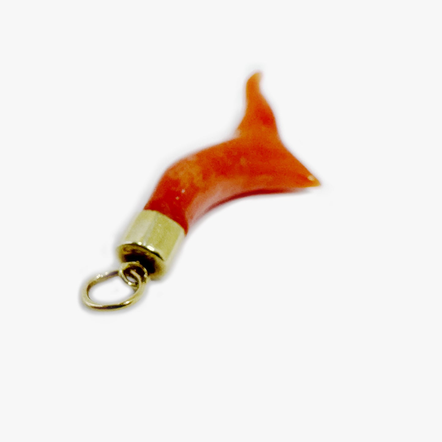 Antique Mediterranean Coral Charm in 14k Gold Setting, Early 20th Century Natural Coral Pendant, Salmon Orange Corno Amulet