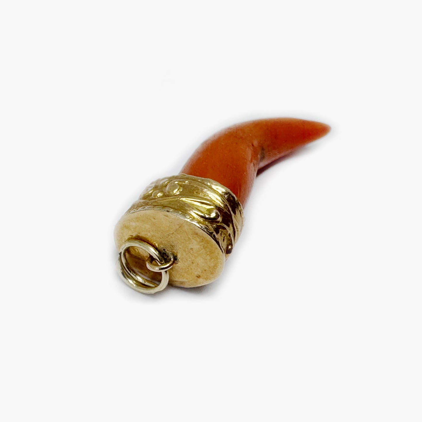 Antique 14k Rose Gold Coral Horn Pendant, 14 ct Gold Amulet, Mediterranean Coral, Natural Coral, Jewelry, Cornicello, Evil Eye, Corno Charm