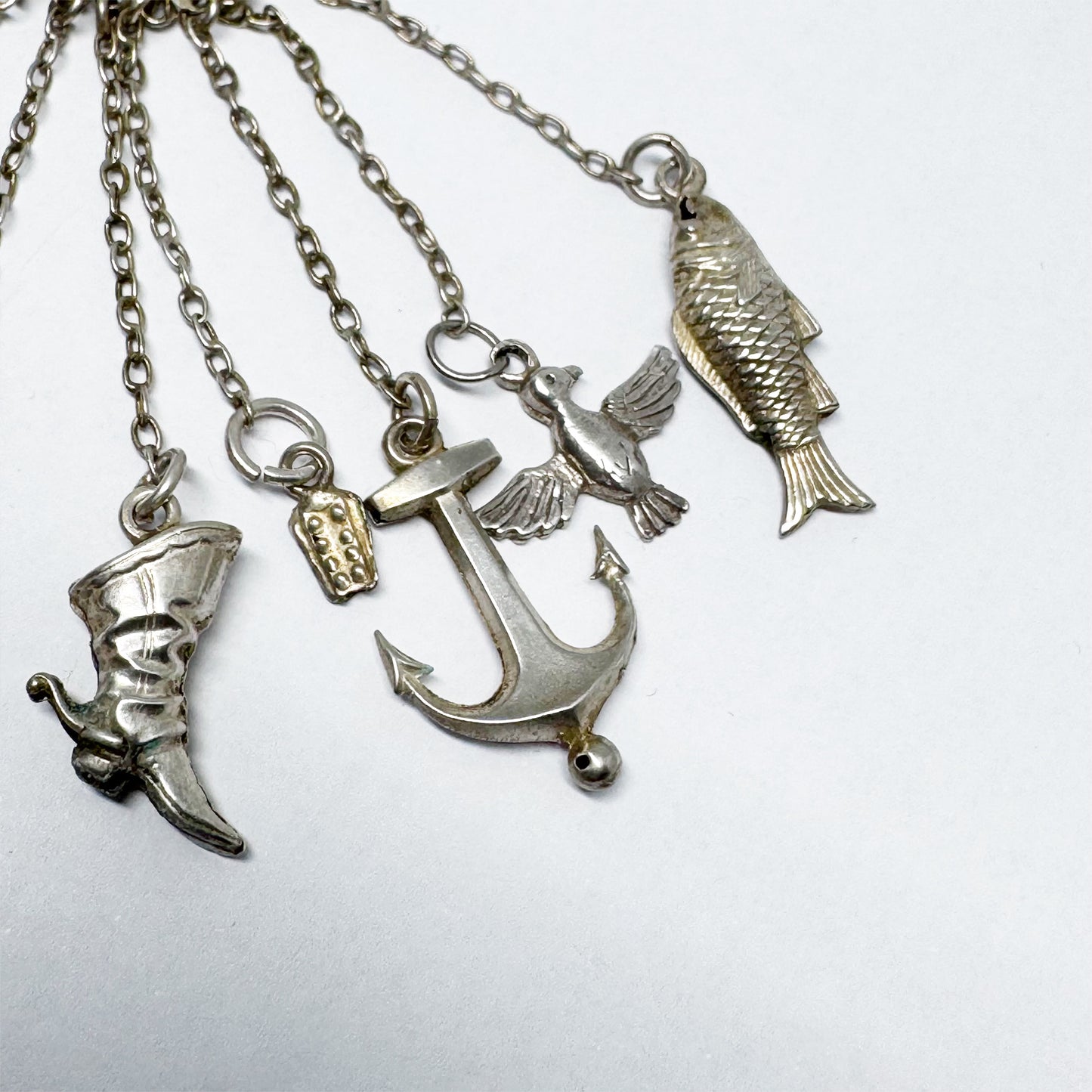 Vintage Silver Neapolitan Lucky Charm Pendant, 13 Talismans Italian Folk, Chatelaine