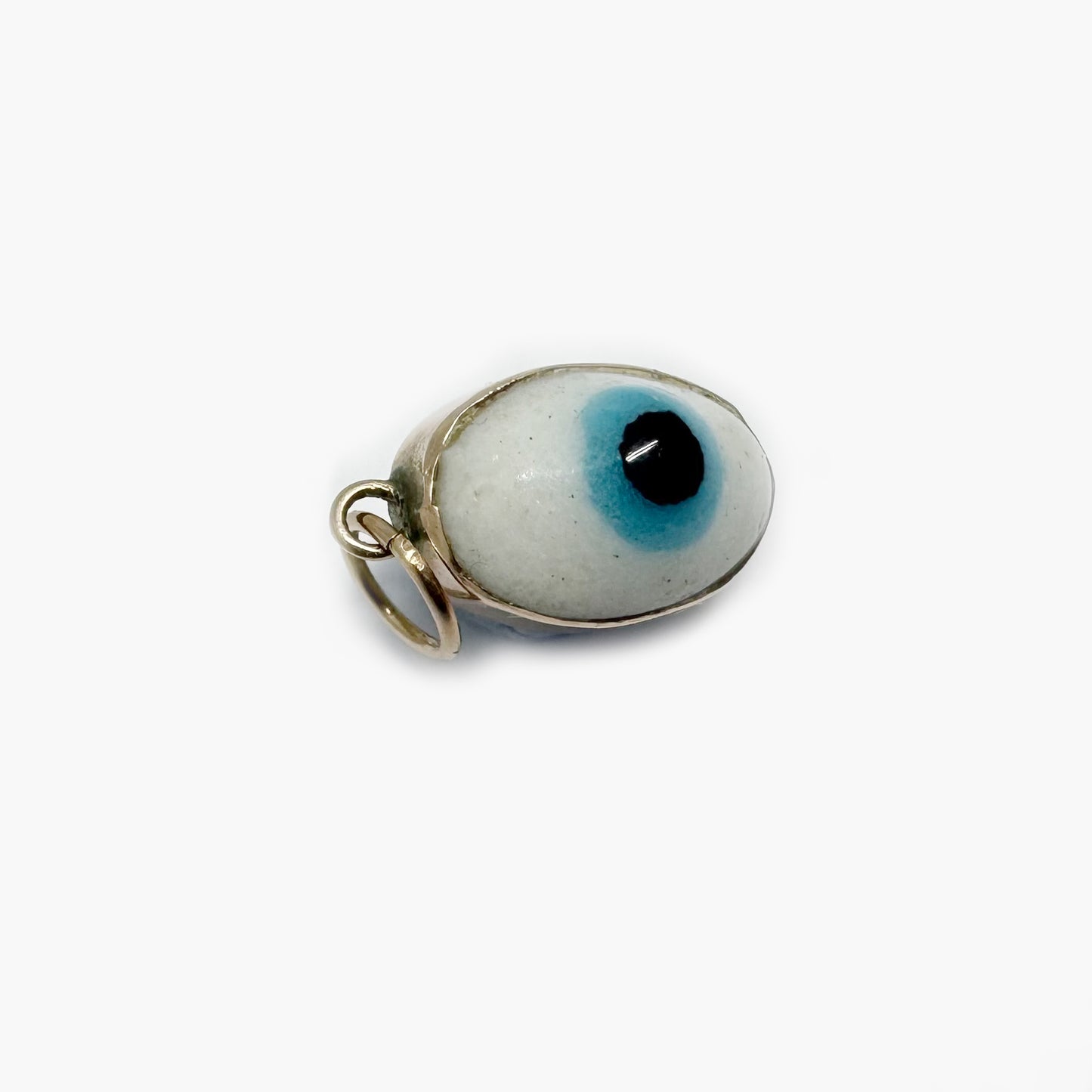 Vintage 9k Gold Evil Eye Charm, Double-Sided Glass Amulet, 1950s Talisman Pendant
