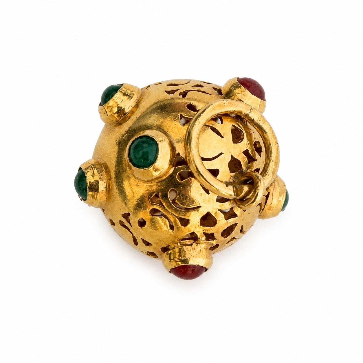 Vintage 18k Gold Sputnik Orb Charm, Atomic Age Gemstone Pendant, Space Age Globe Charm, Mid Century Modern Jewelry, 1950s Celestial Pendant