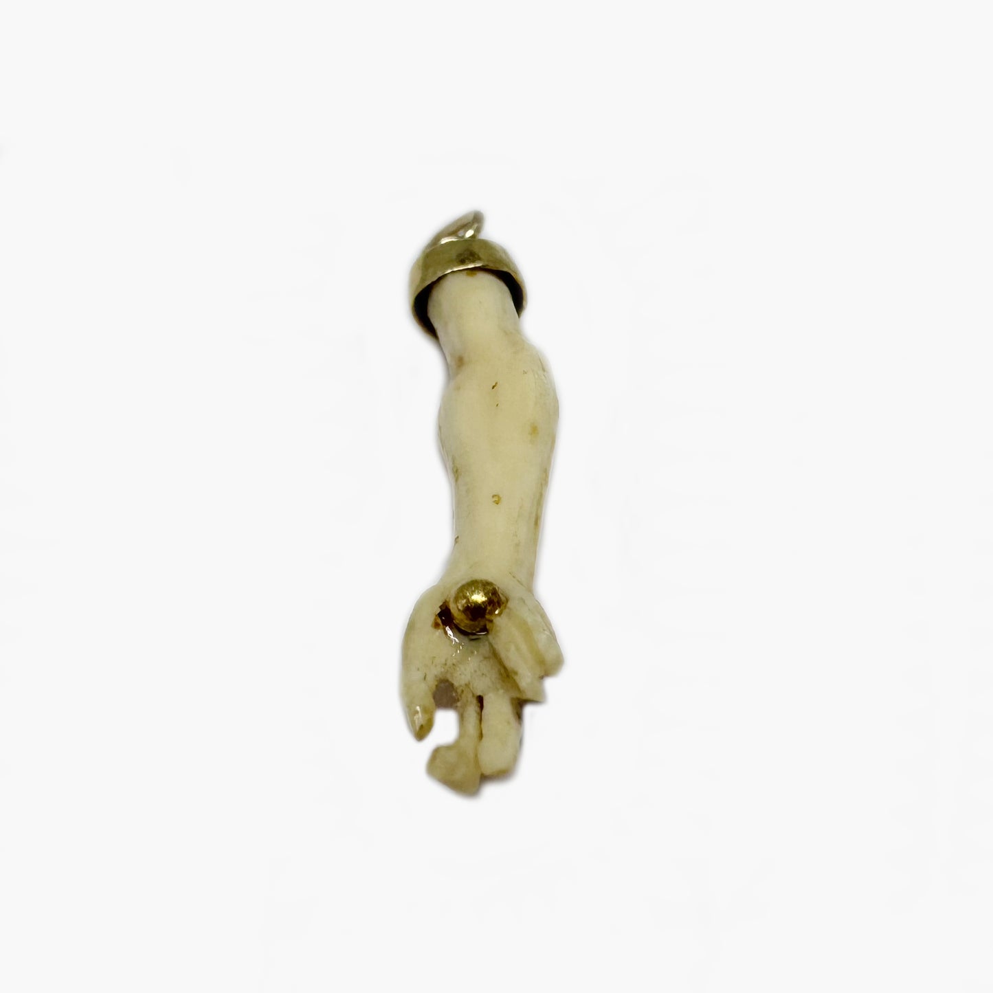 Antique 18K Gold Bone Arm Pendant, Victorian Hand Pendant, Stigmata Pierced Nail, 1800 Figa Charm, Christ, Anatomy, Body Part
