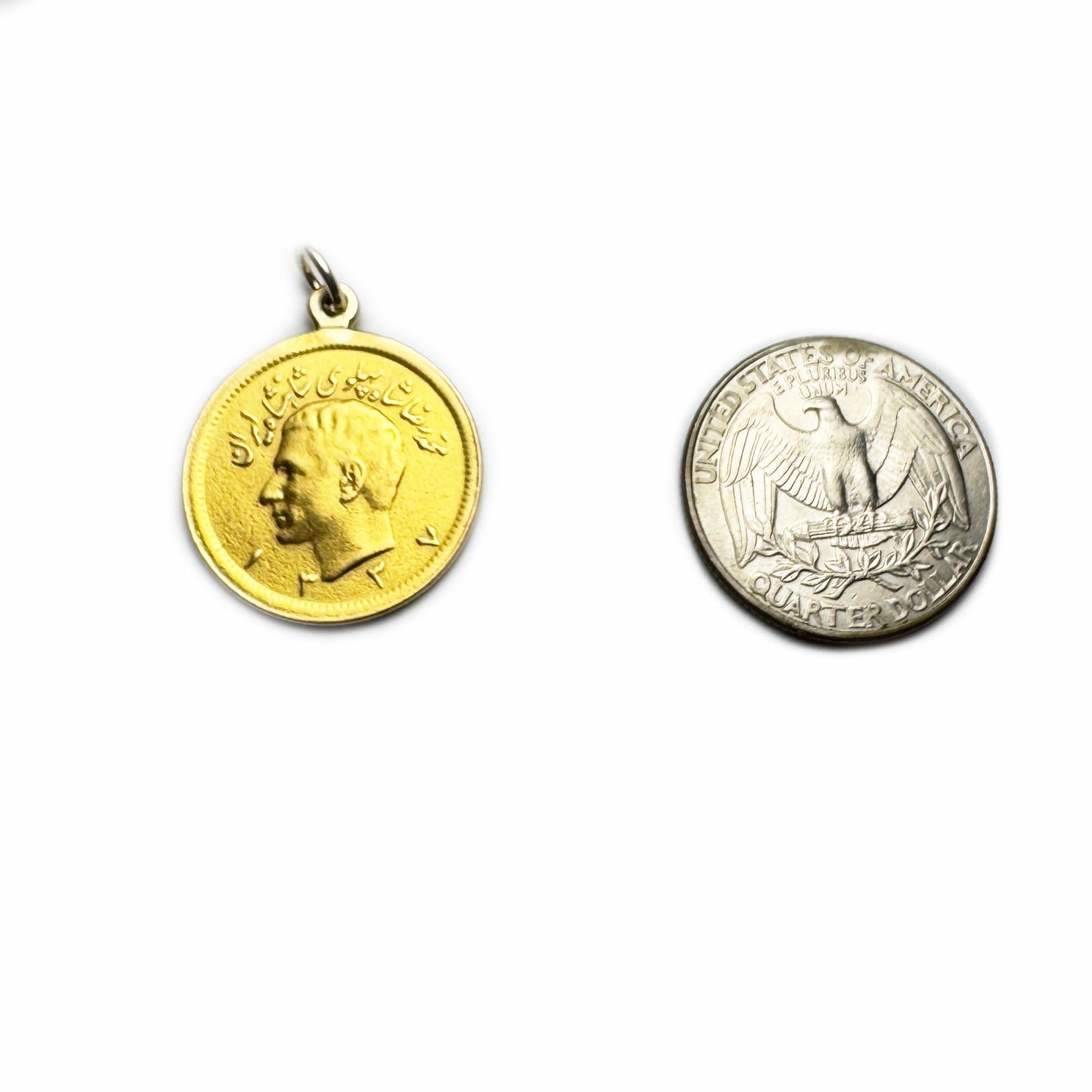 Antique 22k Solid Gold Coin Pendant, Original Persian 1958 Mohammad Reza Shah Full Pahlavi Coin Charm 8.3 grams, Lion and Sun Persian Coin