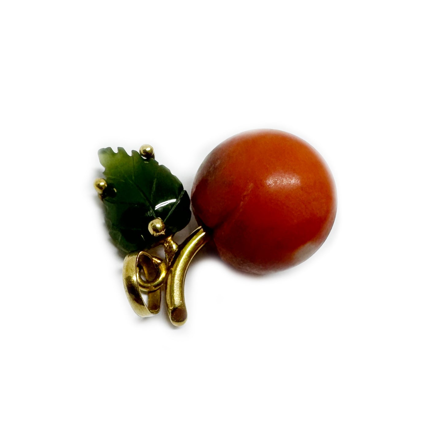 Vintage 18k Gold Apple Pendant, Coral Jade Fruit Charm, Italian 750 Napoli Hallmark, 18ct Gold Jewelry Charm, Apple Lover Jewellery