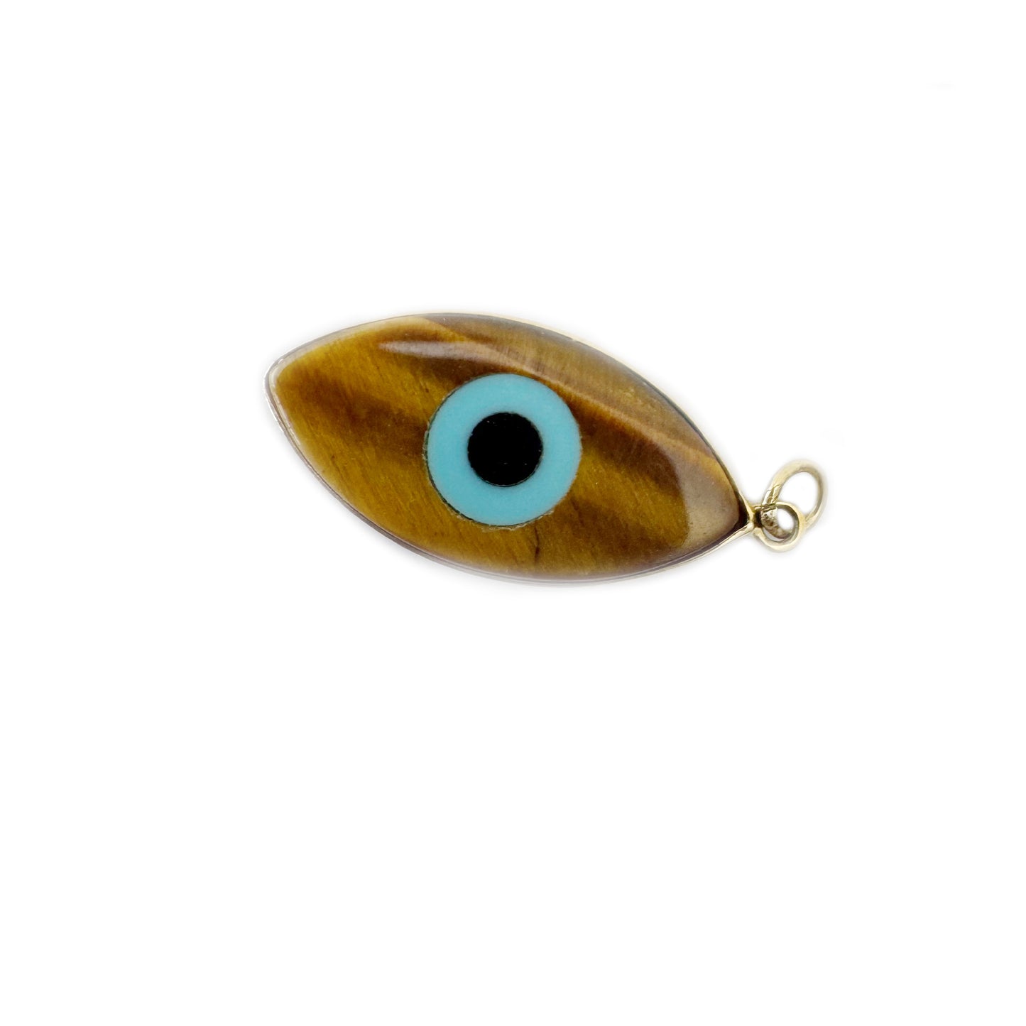 Vintage 18K Gold Tiger's Eye Evil Eye Charm Pendant, Lucky Protection Talisman, Blue Eye Amulet, Italian Gold Nazar Pendant, Tiger Eye