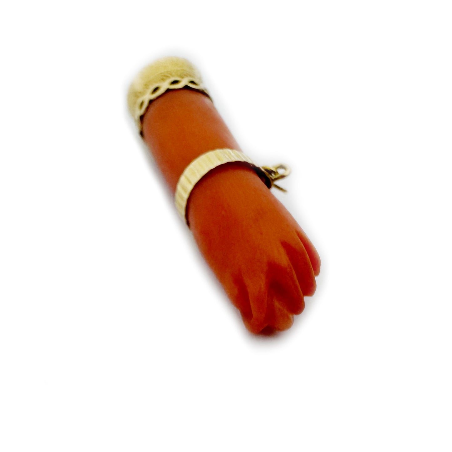 Antique 18k Gold Coral Figa Pendant, Victorian Mano Fico Charm, Mediterranean Amulet,  Lucky Hand