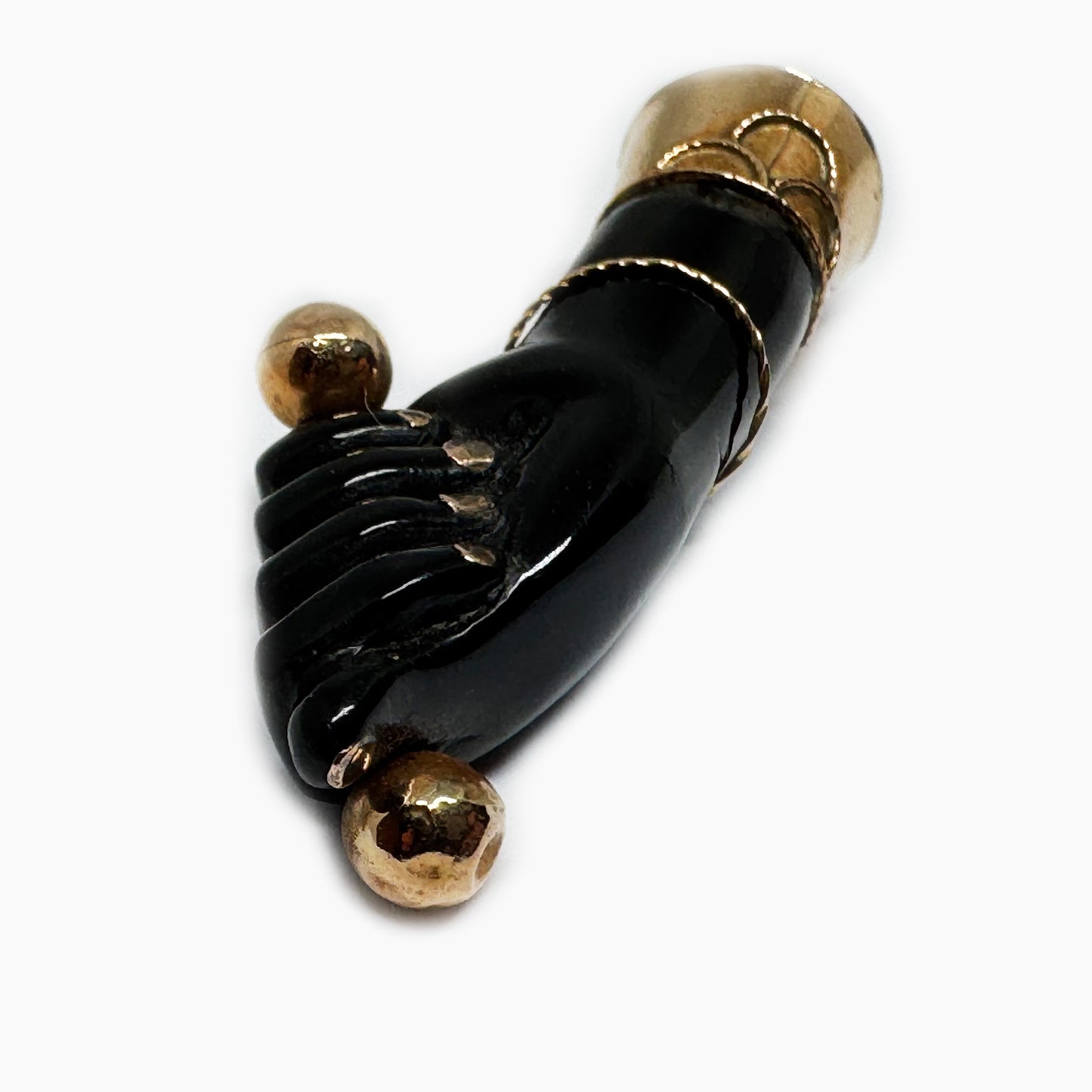 Antique 14k Gold Hand Charm Black Jet Mano Fico Victorian Amulet Figa Pendant