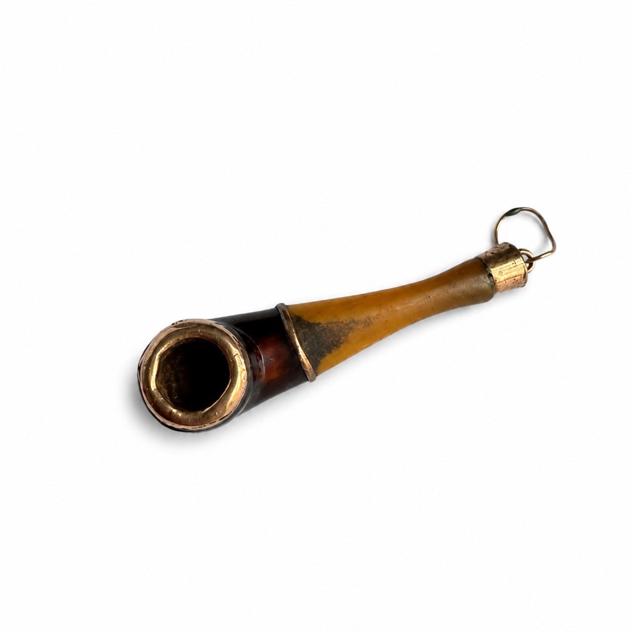 Vintage Stained Horn Pipe Charm Pendant 1950s, Gold Plated Tobacco Pipe Fob Miniature, Smoking Pipe Charm Gent Gift