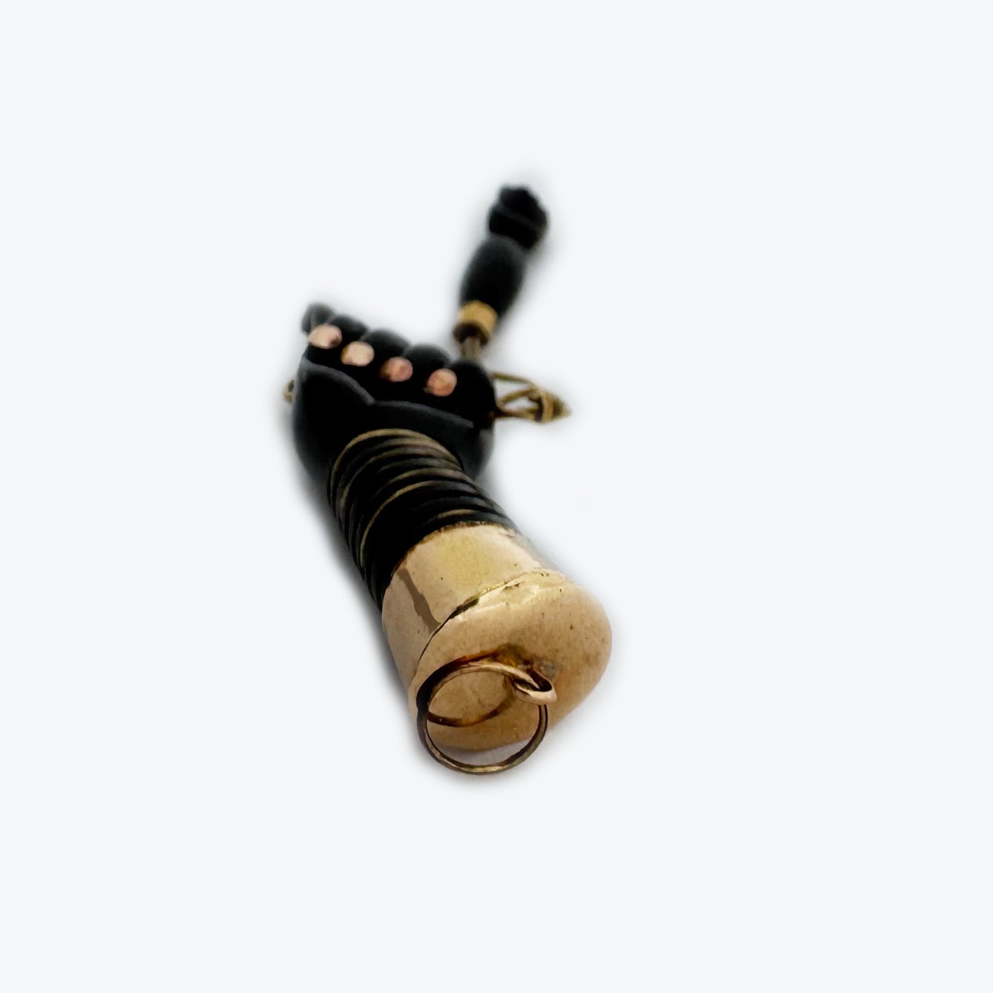 Vintage 14K Gold Black Resin Figa Hand Amulet, Evil Eye Charm