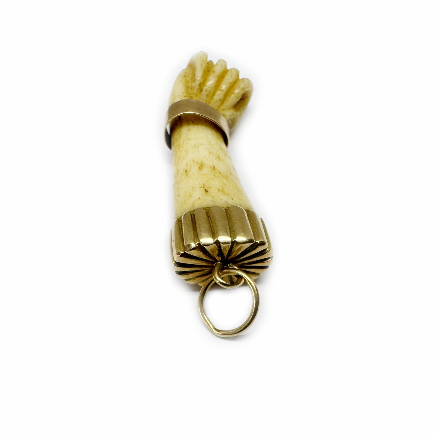 Antique Victorian 14K Gold Bone Figa Hand Charm, 19th Century Talisman Pendant, Amulet for Protection