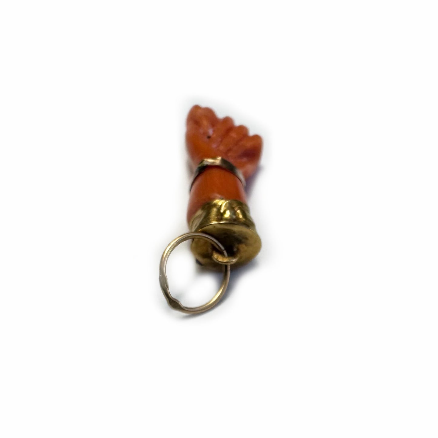 Antique 18K Coral Figa, Victorian Mediterranean Natural Coral Hand, Amulet Pendant, 18 ct Gold, Figa Charm, 1800s Mano Fico, Evil Eye Charm