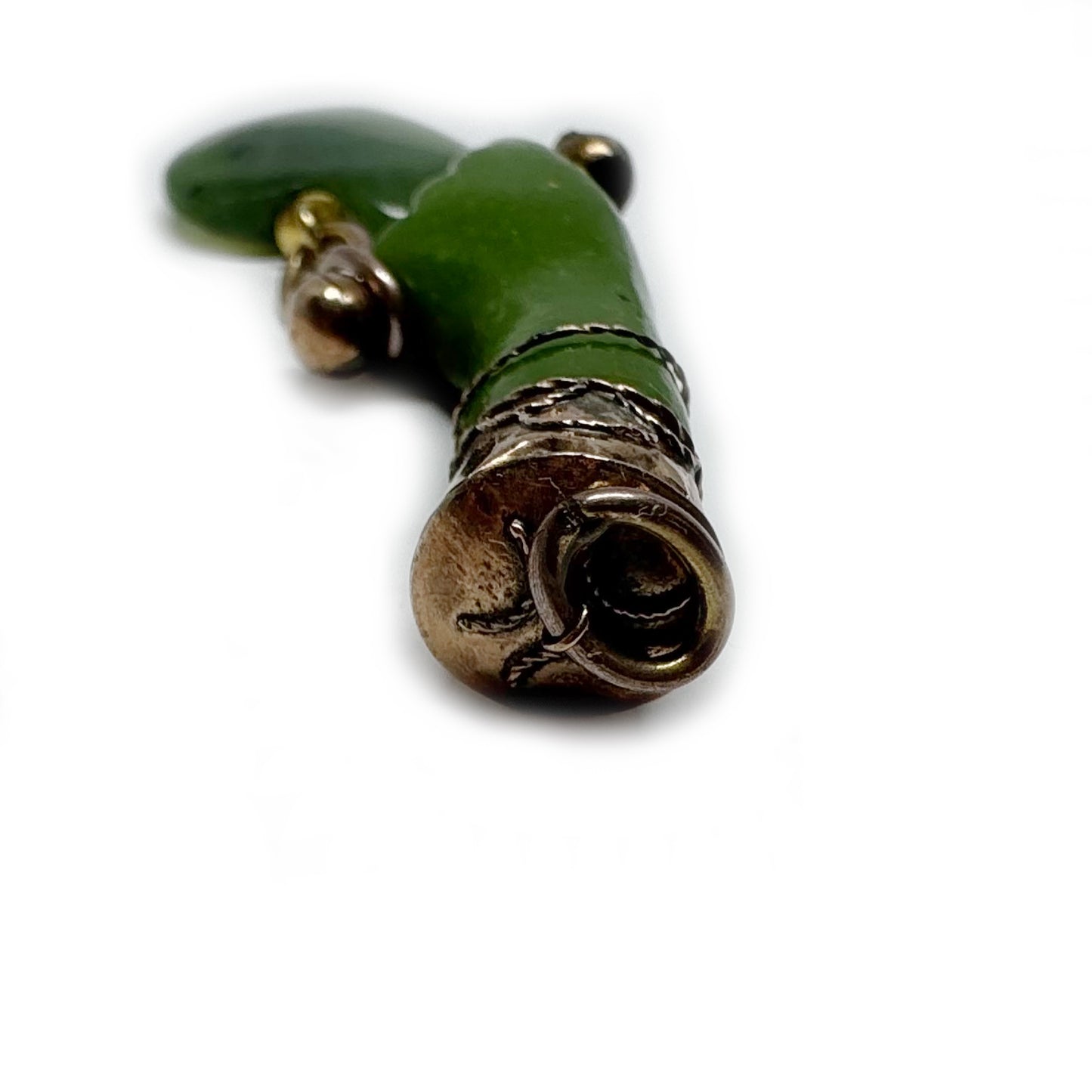 Vintage Green Figa Hand Pendant, Quartz Heart Charm, Resin Fist Amulet, Gold-Tone Mount, Lucky Protection Charm