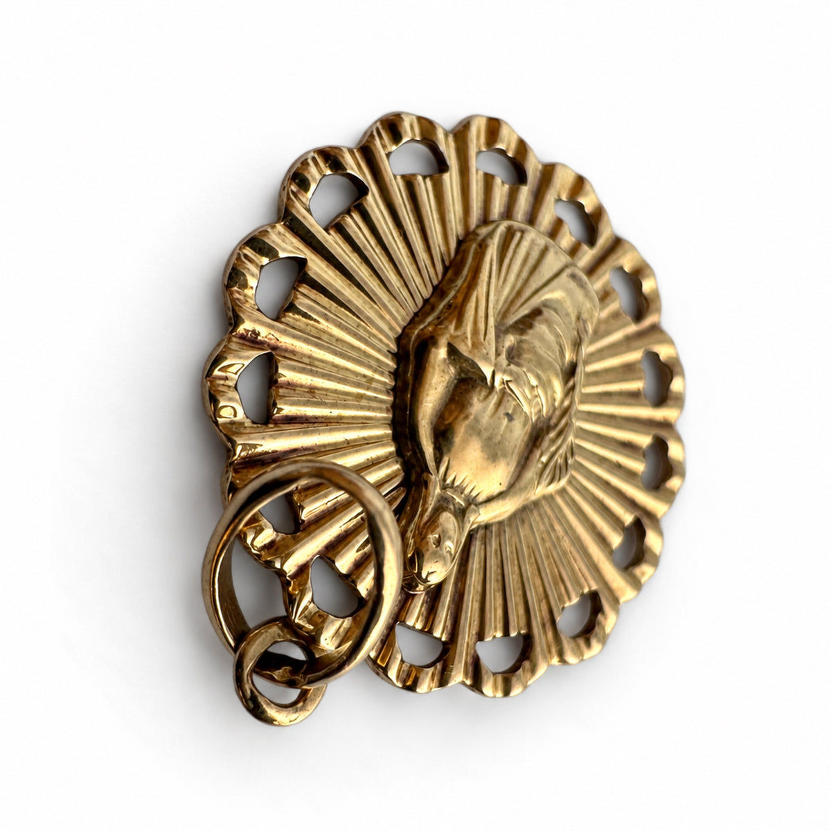 Antique 18k Gold Virgin Mary Medal, Immaculate Heart Catholic Pendant, 1920s Portuguese Religious Jewelry
