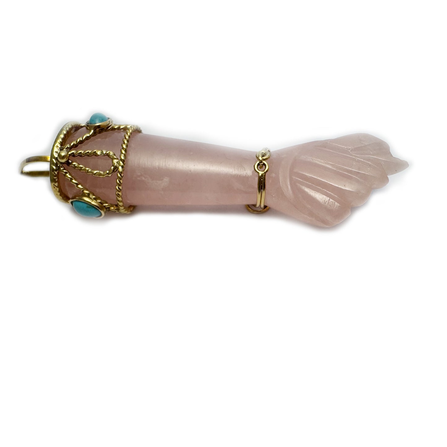 Vintage 18k Gold Figa, Crystal Figa, 1960s, Pink Quartz Mano Fico, Evil Eye, Solid 18ct Gold, Turquoise, Gift For Her, Mano Figa, Figa Charm